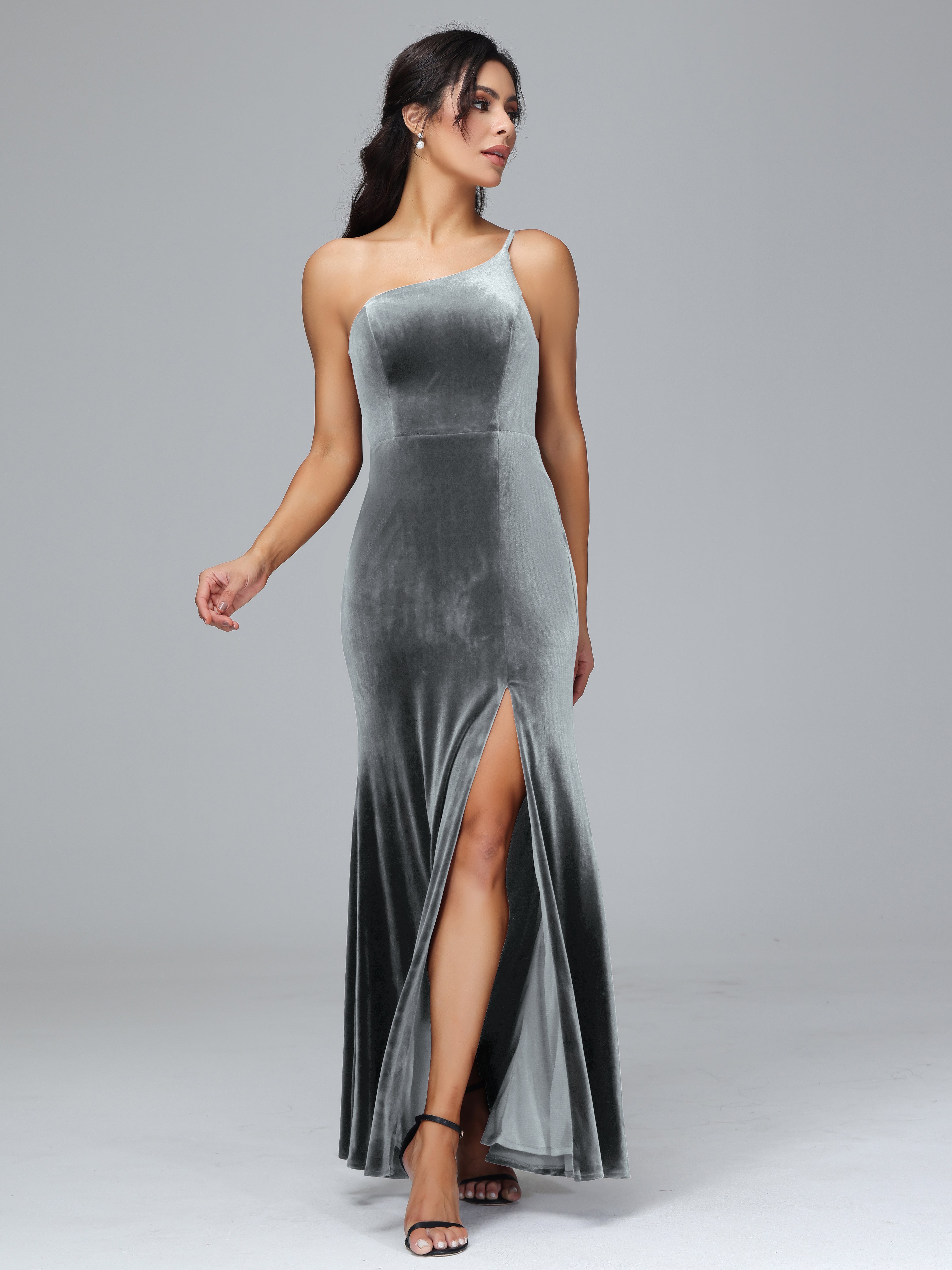 Fendue Seule-épaule Simple Velours Robes Demoiselle d'Honneur Grande Taille