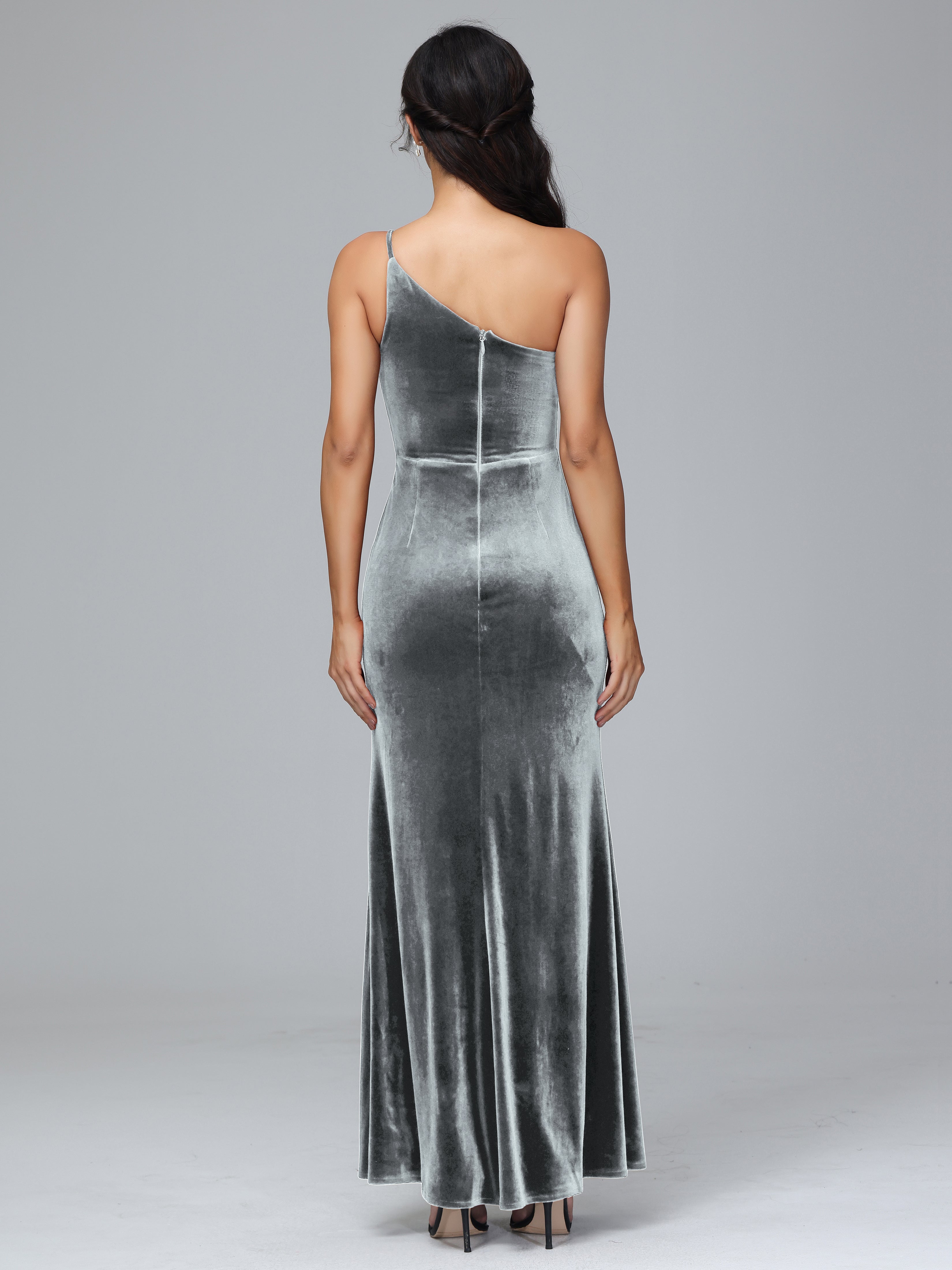 Fendue Seule-épaule Simple Velours Robes Demoiselle d'Honneur Grande Taille