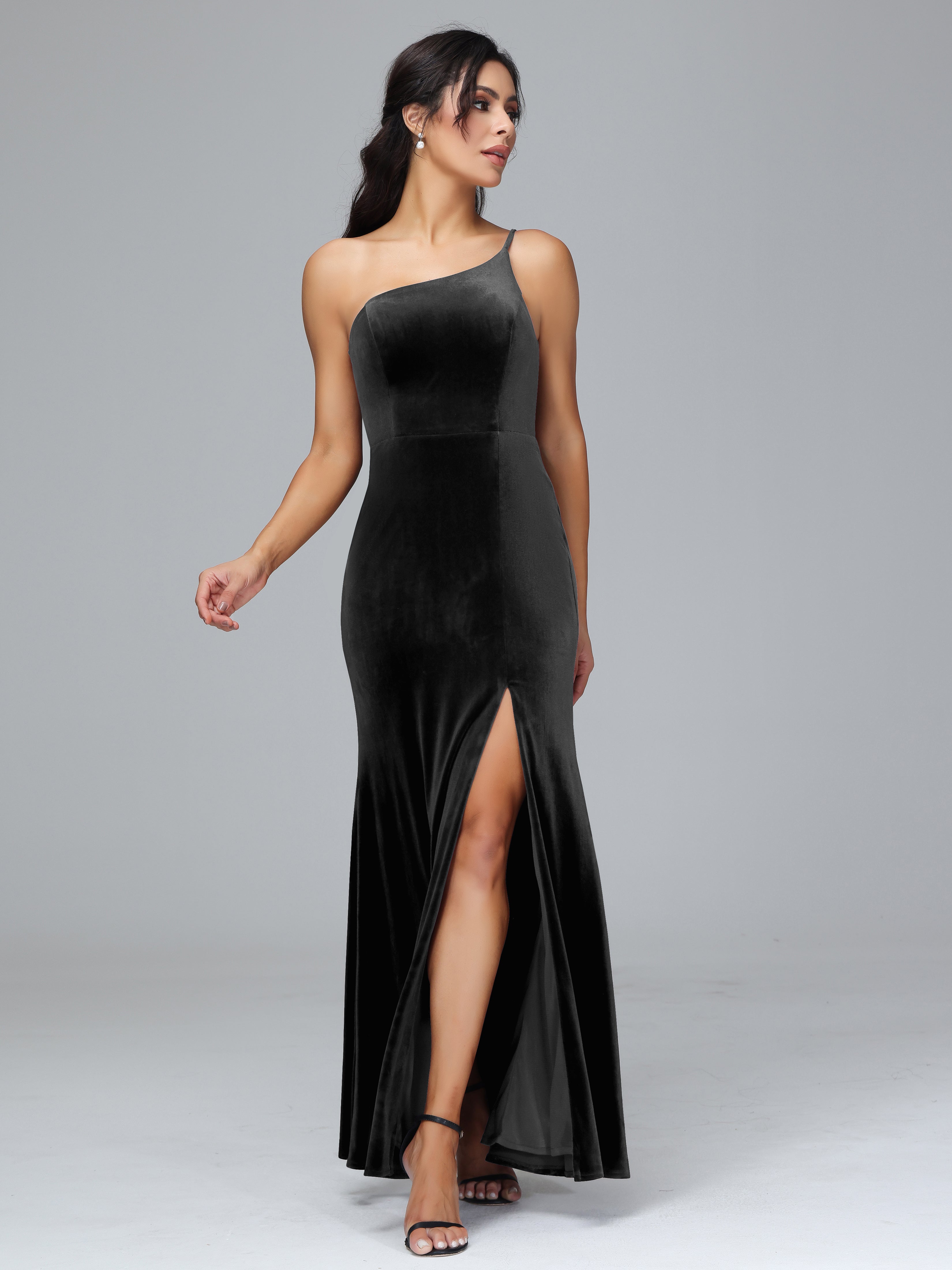 Fendue Seule-épaule Simple Velours Robes Demoiselle d'Honneur Grande Taille