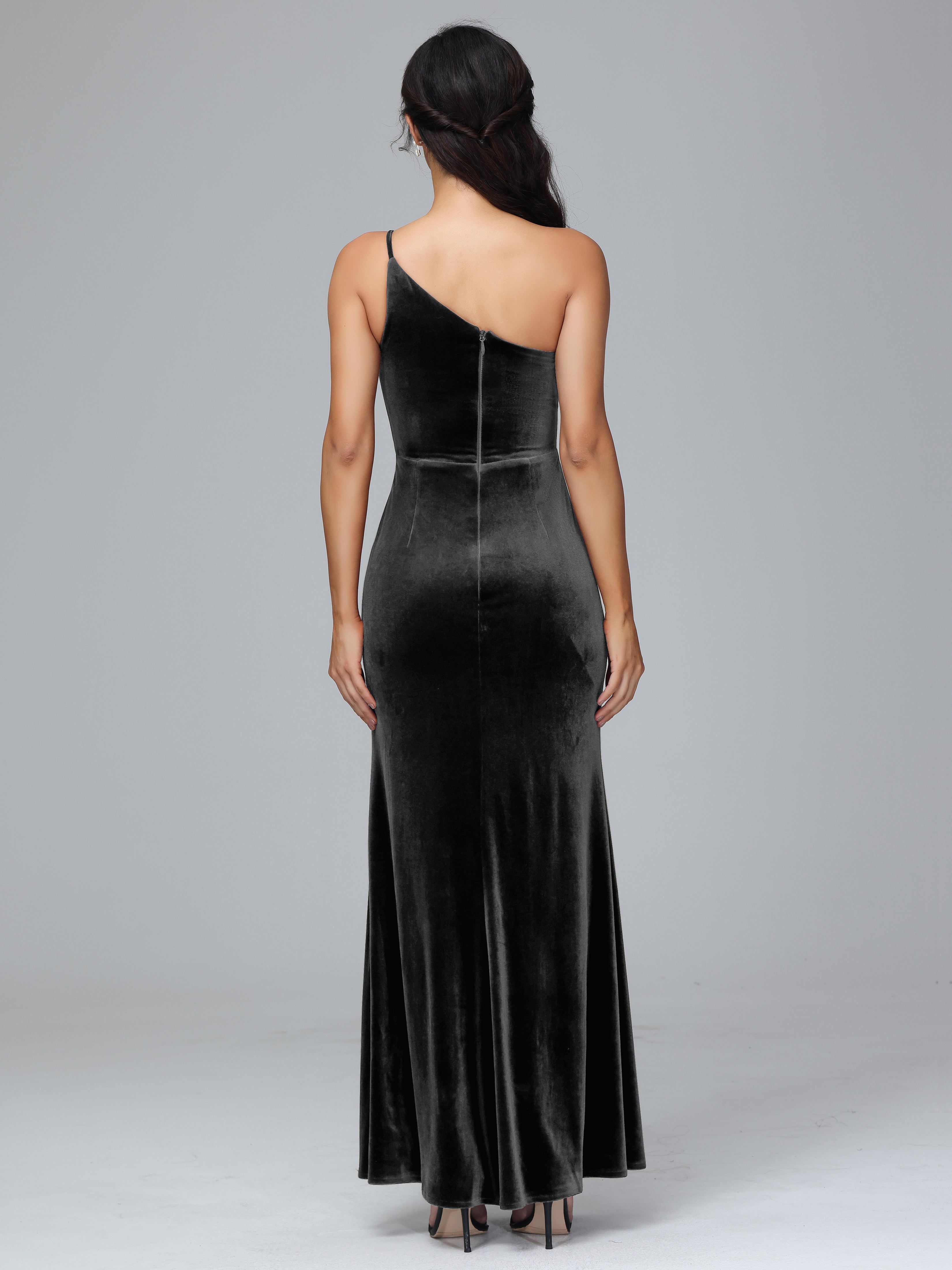 Fendue Seule-épaule Simple Velours Robes Demoiselle d'Honneur Grande Taille