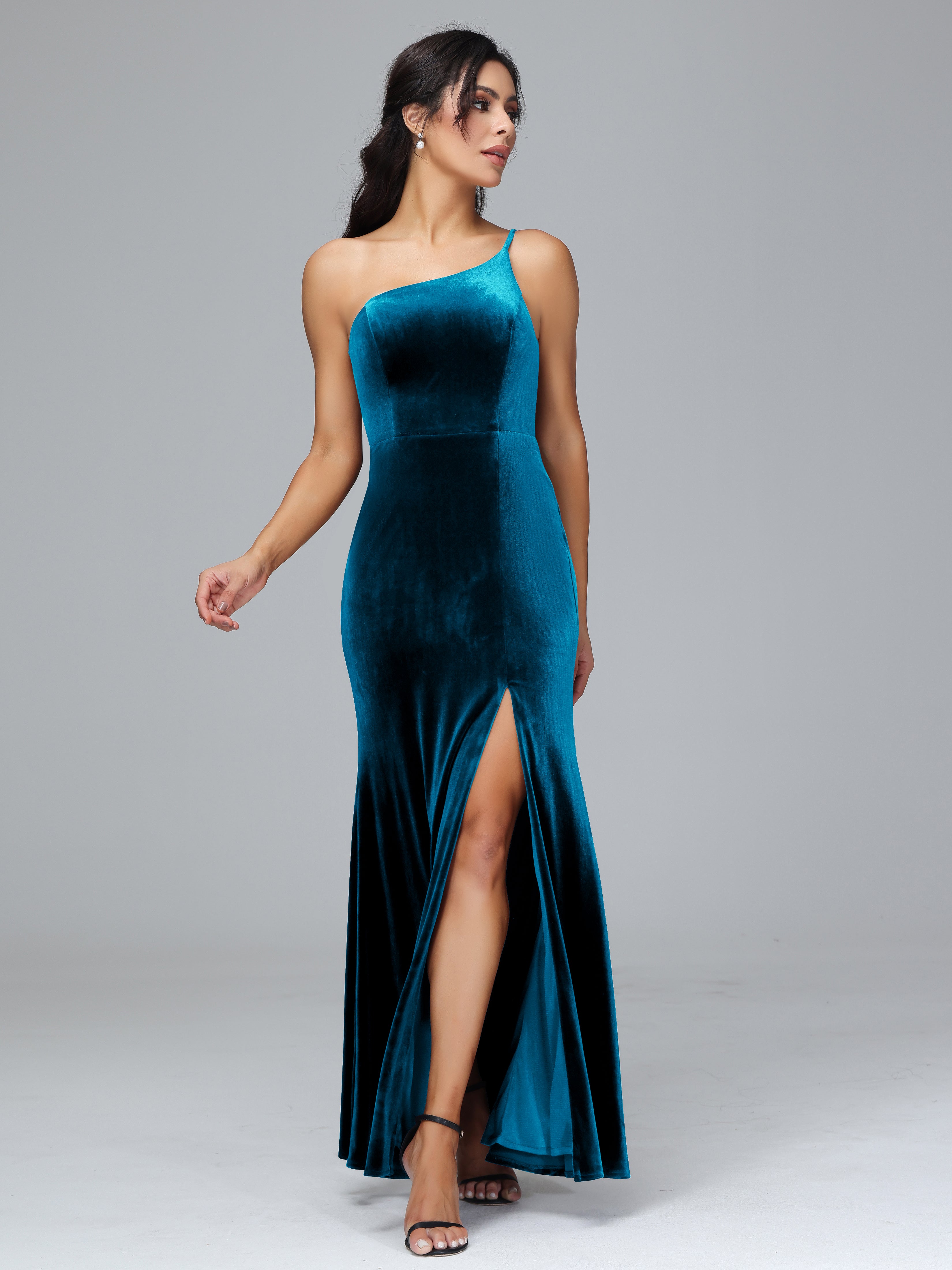 Fendue Seule-épaule Simple Velours Robes Demoiselle d'Honneur Grande Taille
