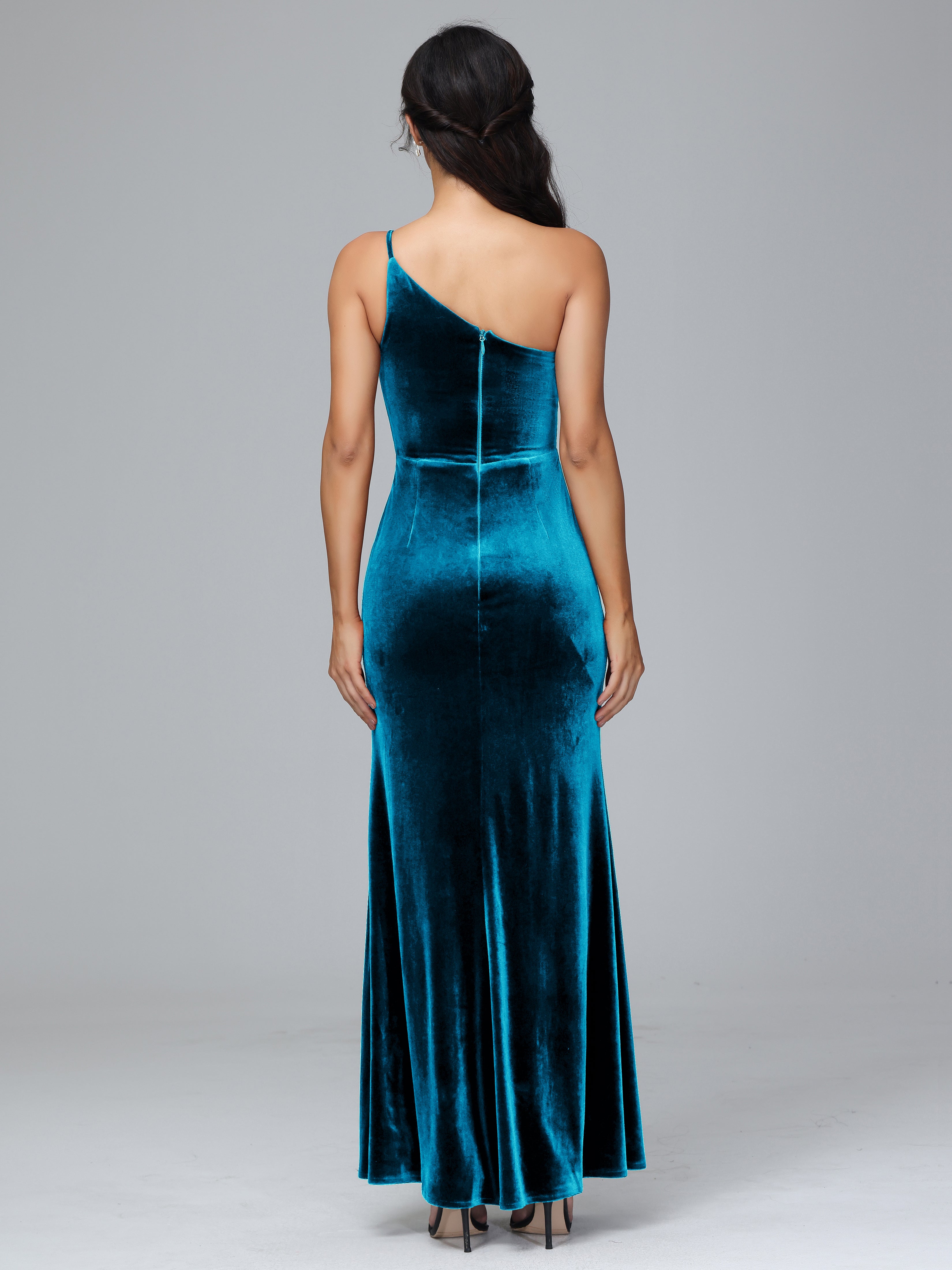 Fendue Seule-épaule Simple Velours Robes Demoiselle d'Honneur Grande Taille