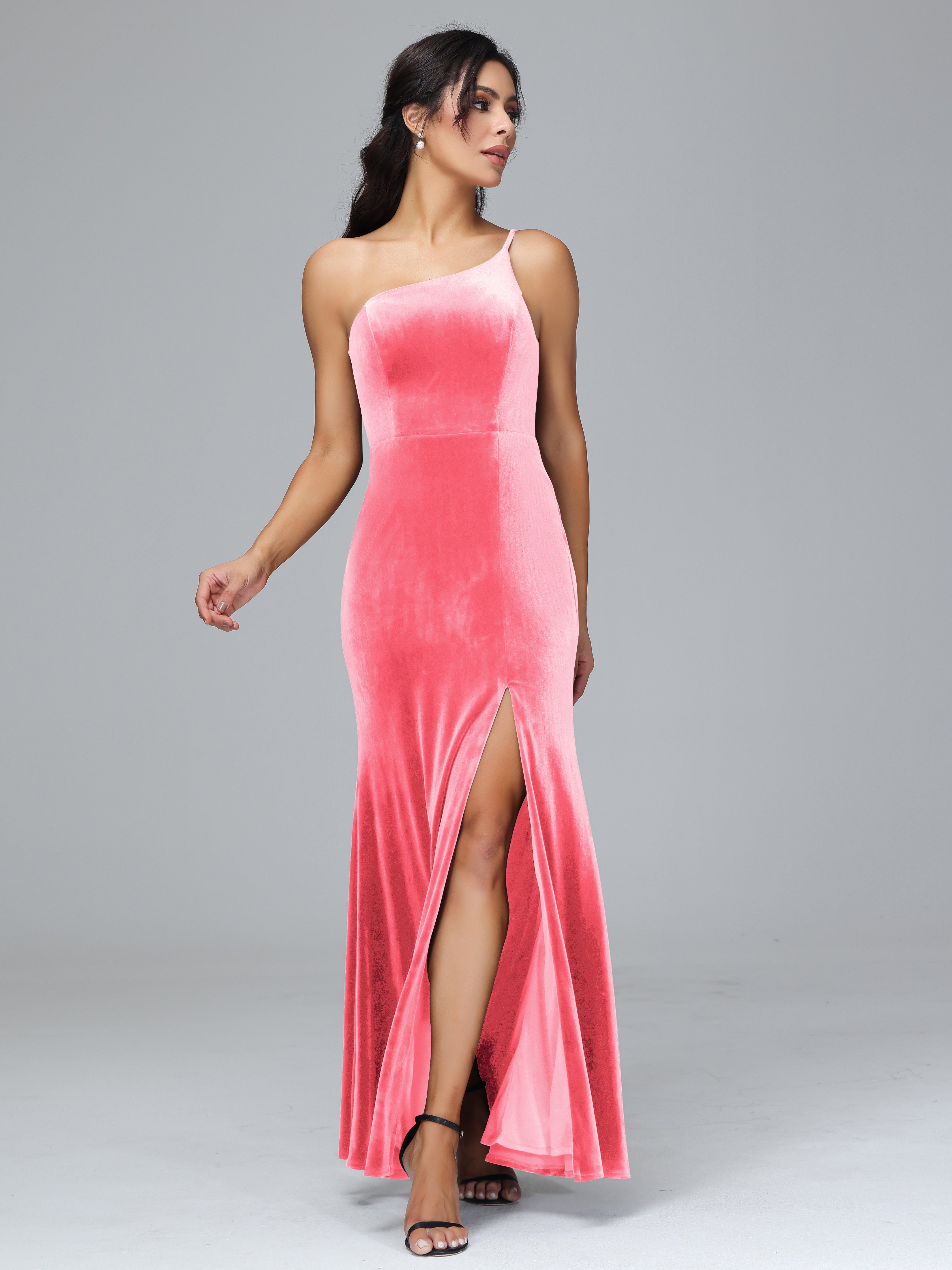 Fendue Seule-épaule Simple Velours Robes Demoiselle d'Honneur Grande Taille