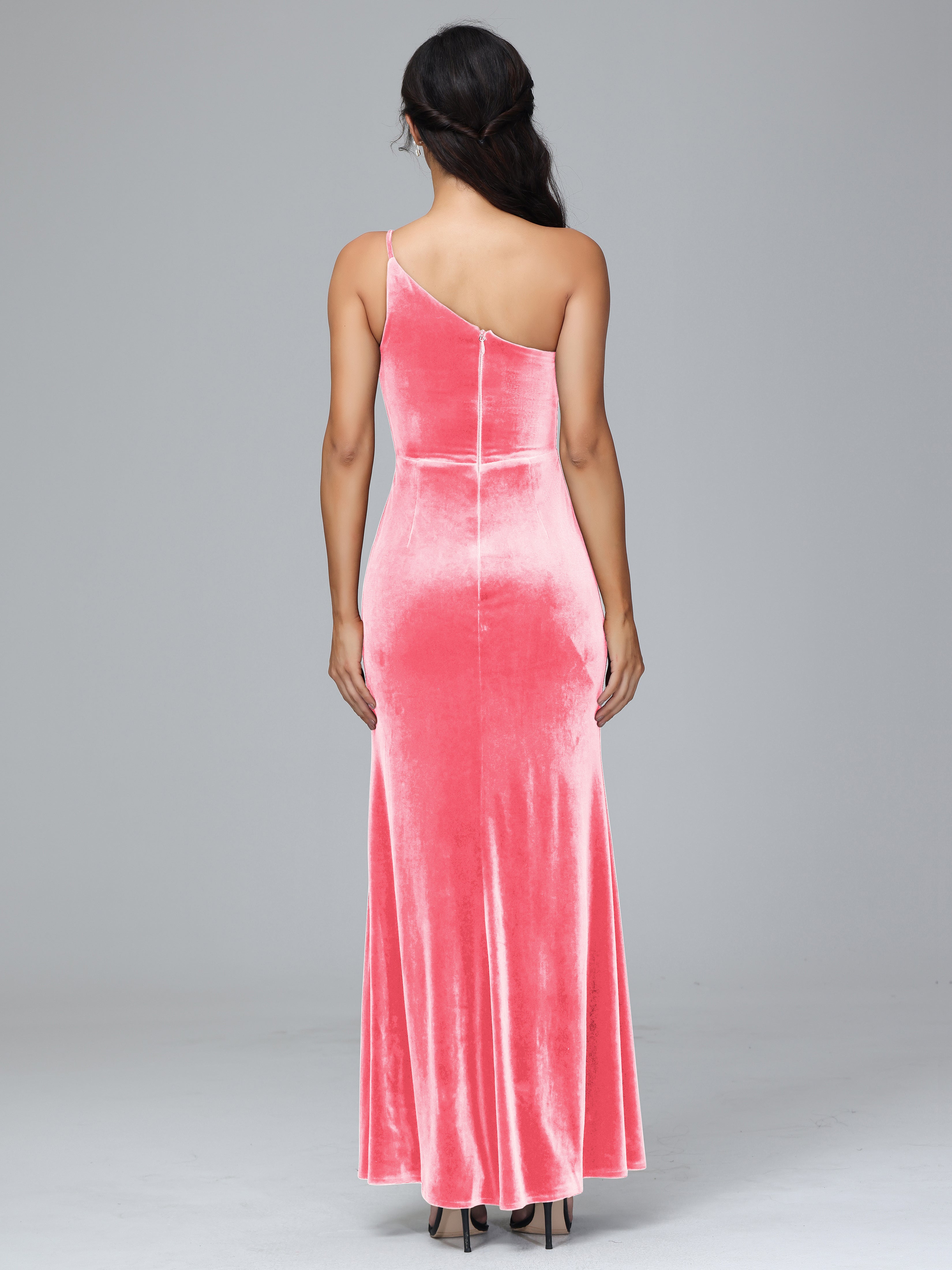 Fendue Seule-épaule Simple Velours Robes Demoiselle d'Honneur Grande Taille
