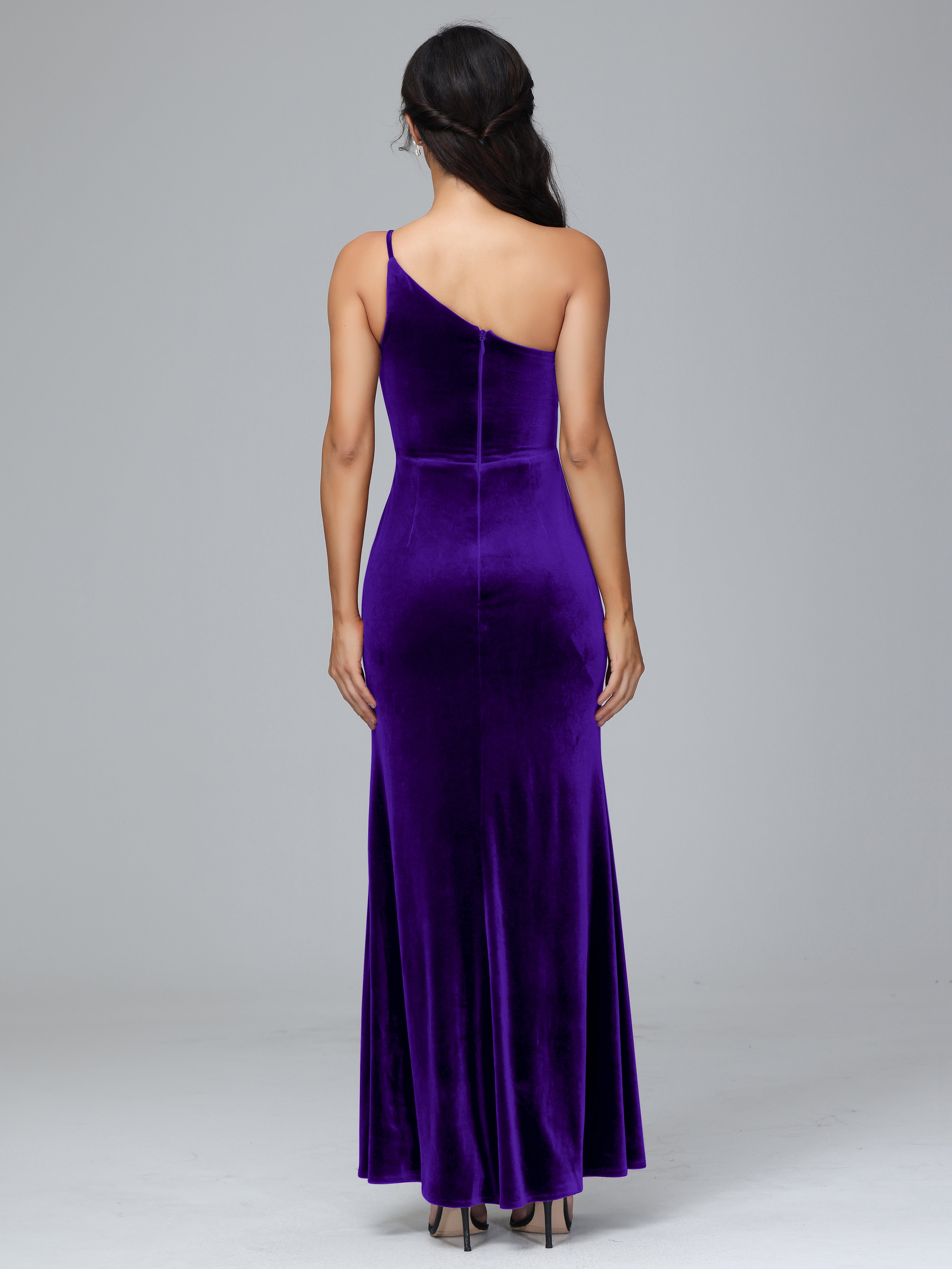 Fendue Seule-épaule Simple Velours Robes Demoiselle d'Honneur Grande Taille