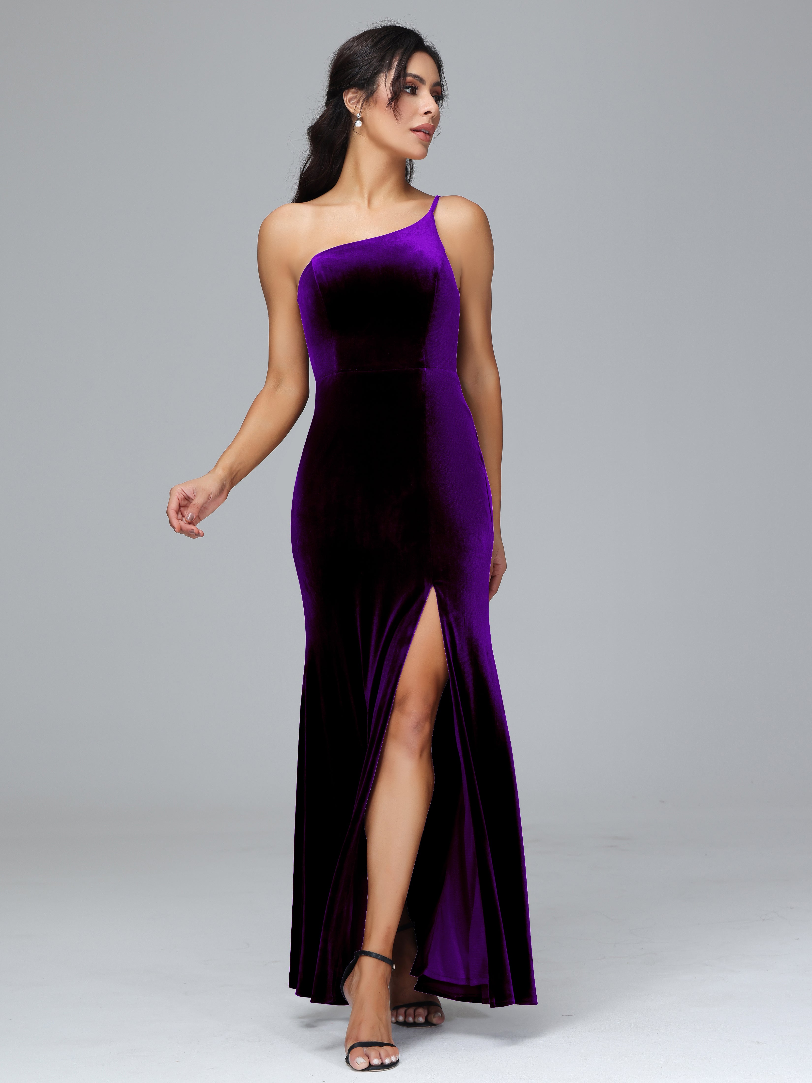 Fendue Seule-épaule Simple Velours Robes Demoiselle d'Honneur Grande Taille