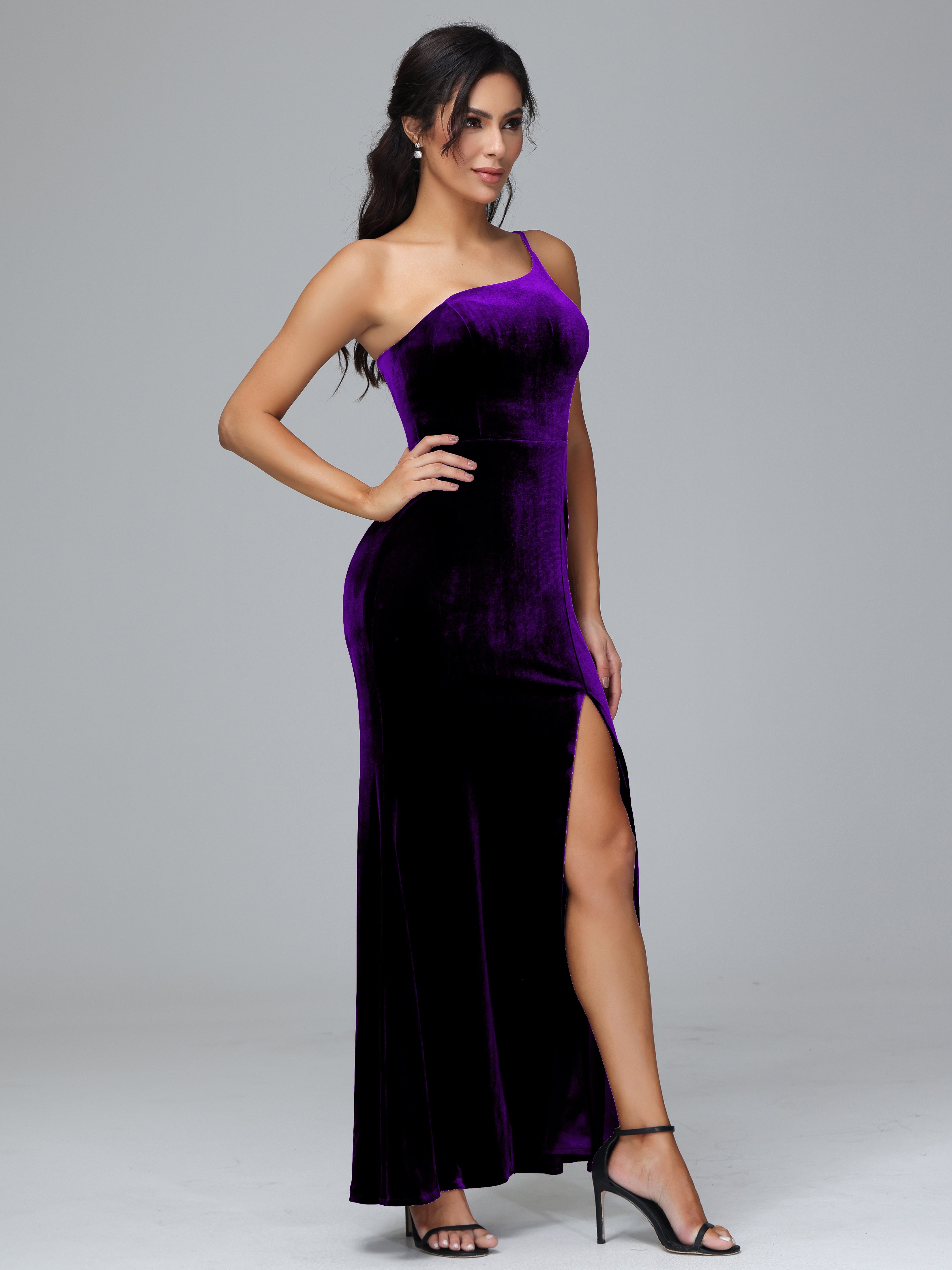 Fendue Seule-épaule Simple Velours Robes Demoiselle d'Honneur Grande Taille
