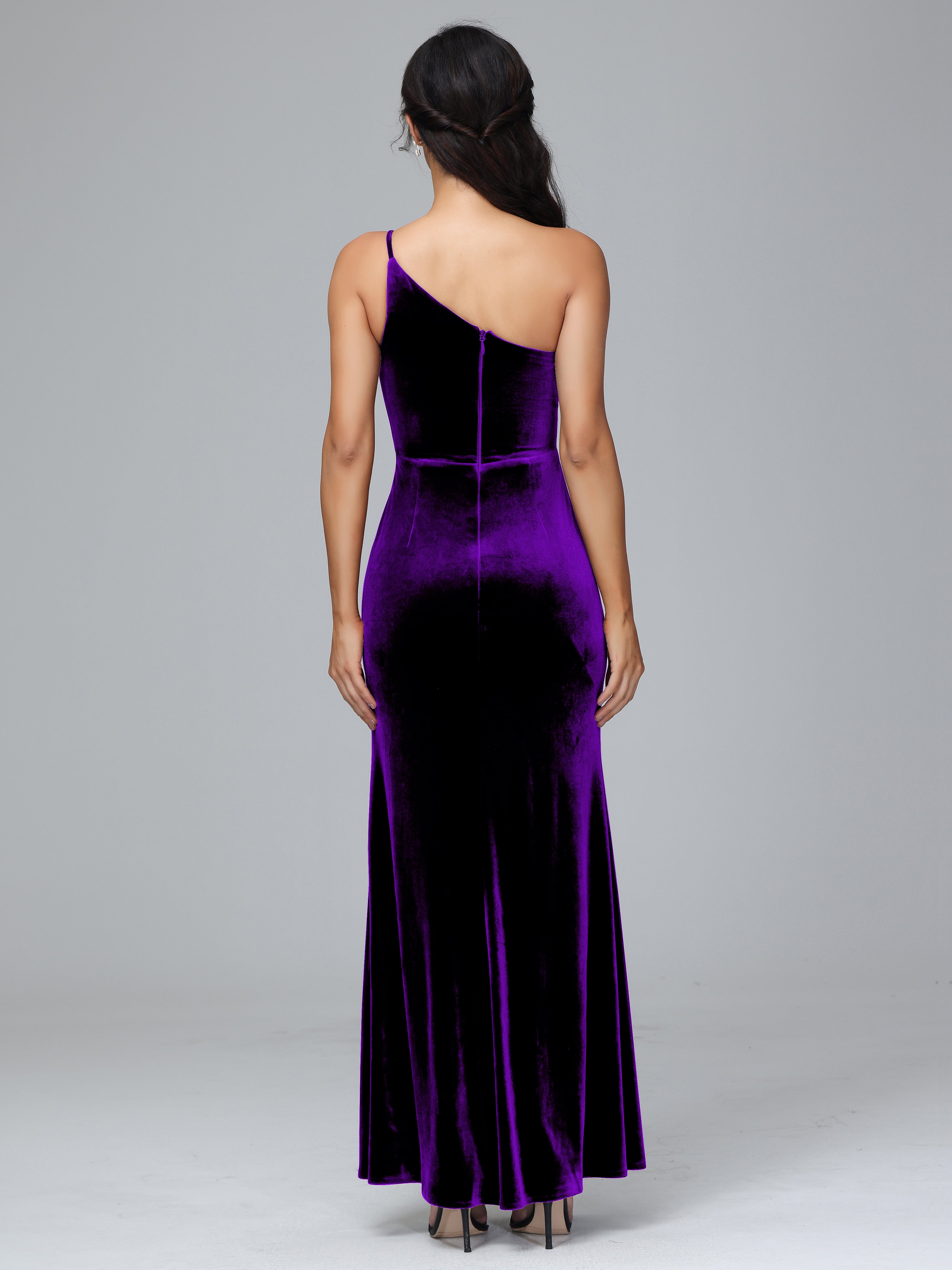 Fendue Seule-épaule Simple Velours Robes Demoiselle d'Honneur Grande Taille
