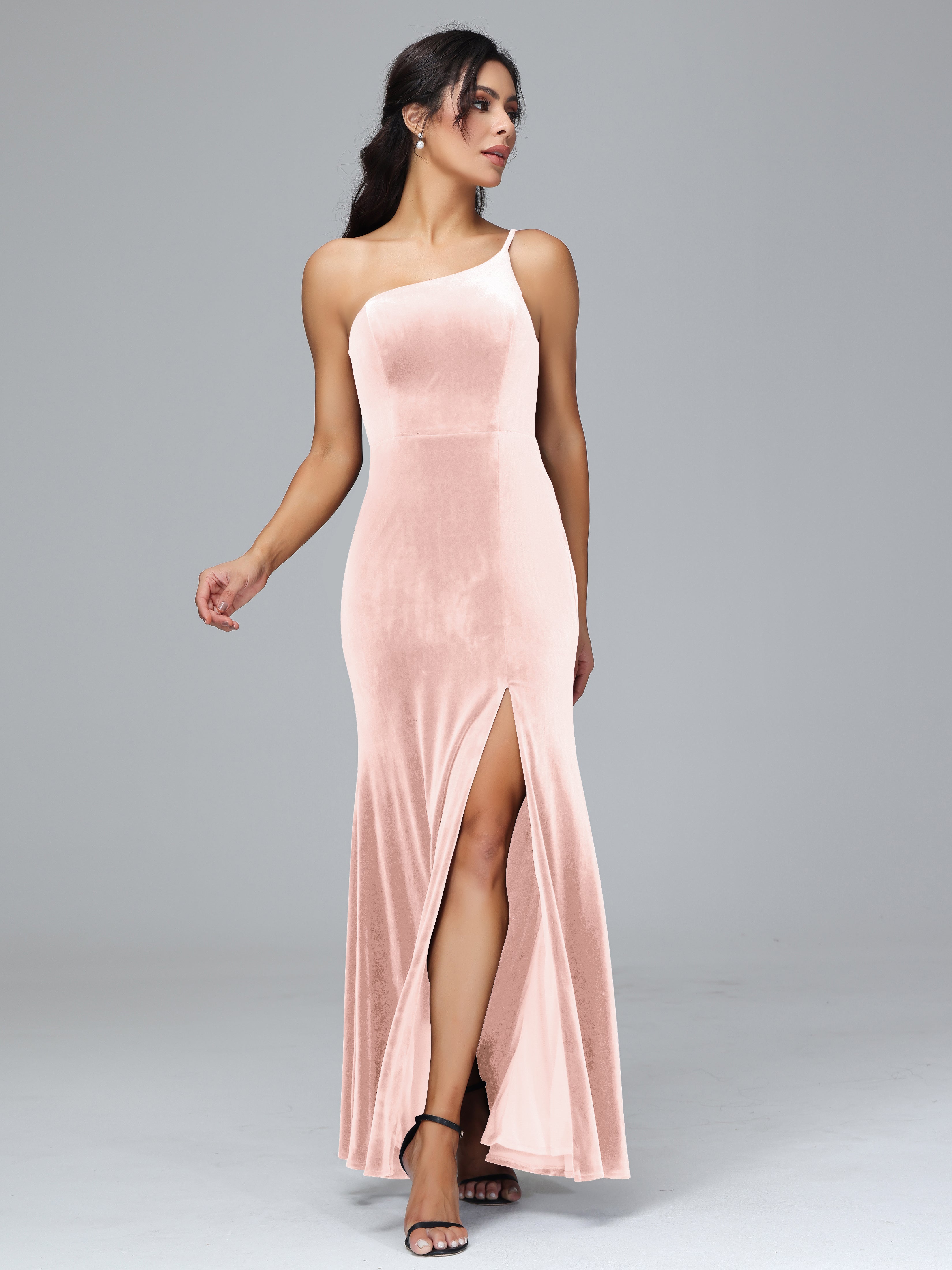 Fendue Seule-épaule Simple Velours Robes Demoiselle d'Honneur Grande Taille