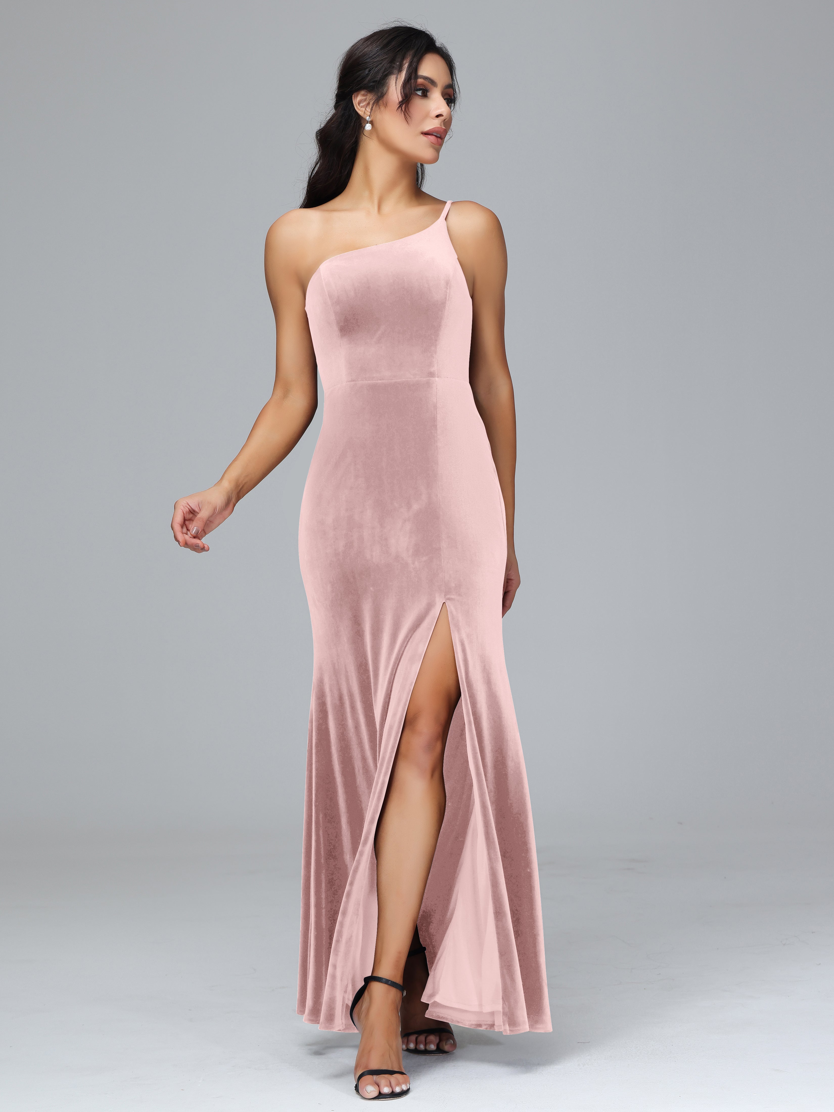 Fendue Seule-épaule Simple Velours Robes Demoiselle d'Honneur Grande Taille
