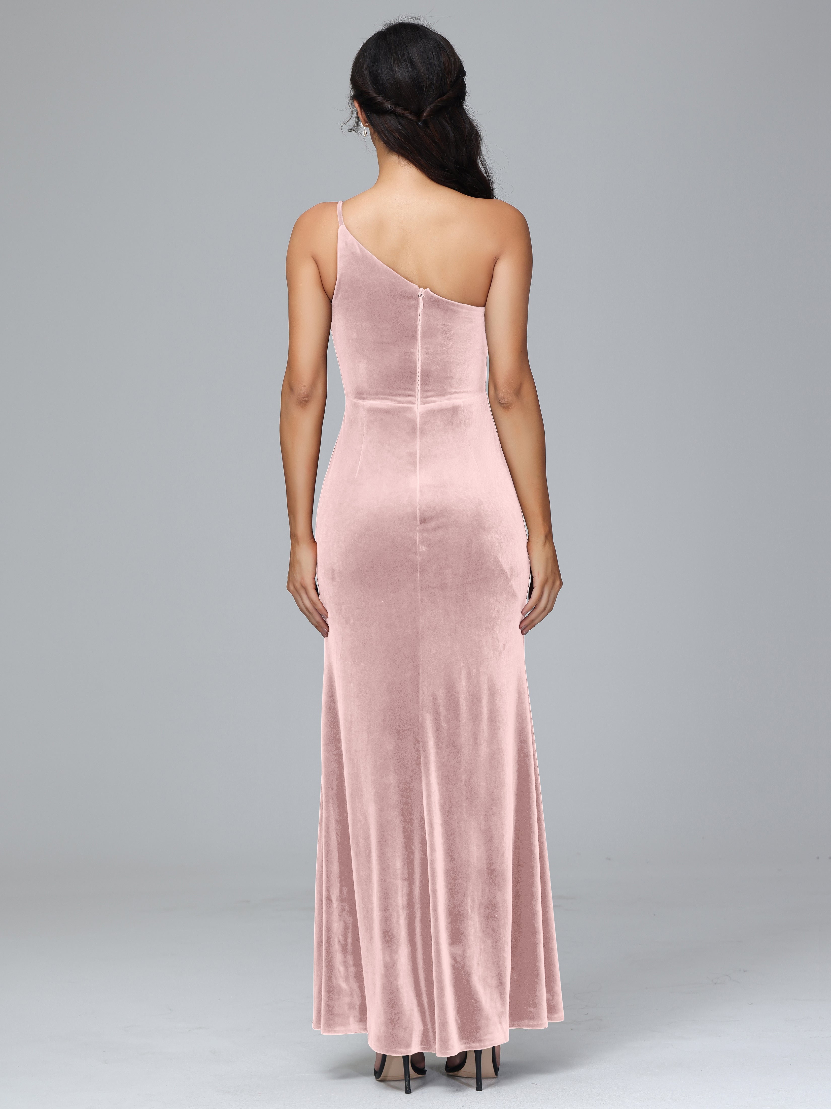 Fendue Seule-épaule Simple Velours Robes Demoiselle d'Honneur Grande Taille