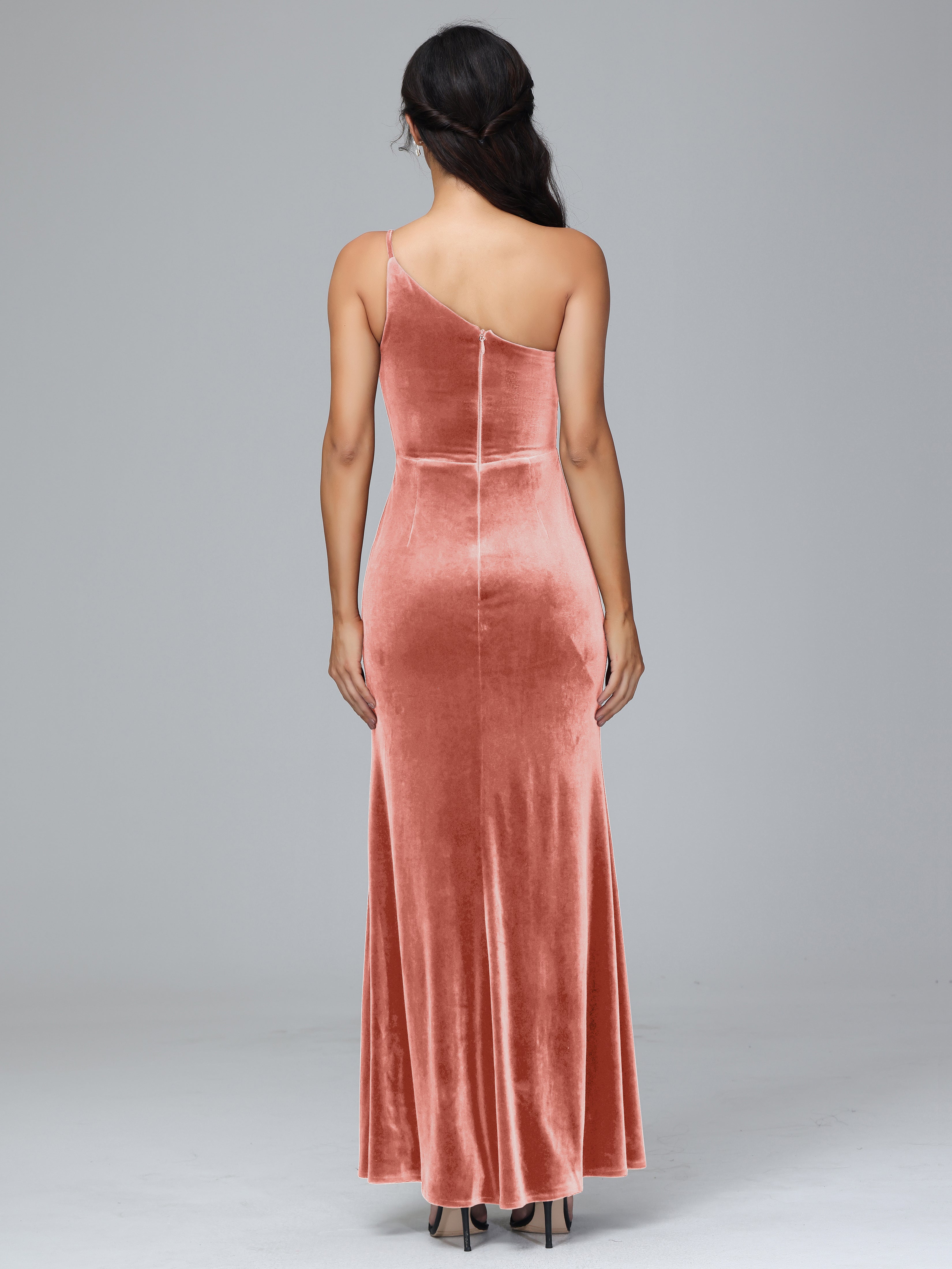 Fendue Seule-épaule Simple Velours Robes Demoiselle d'Honneur Grande Taille