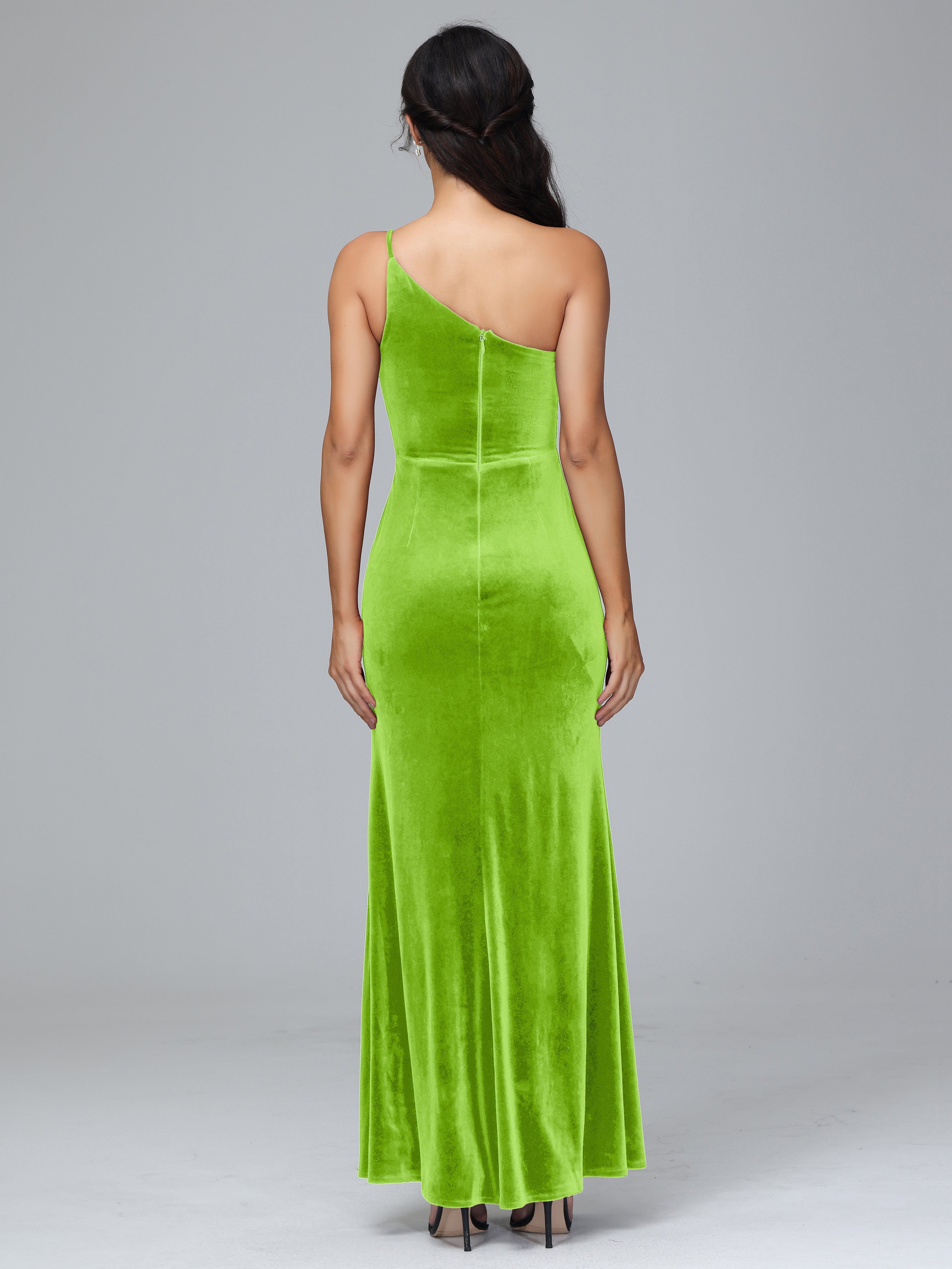 Fendue Seule-épaule Simple Velours Robes Demoiselle d'Honneur Grande Taille