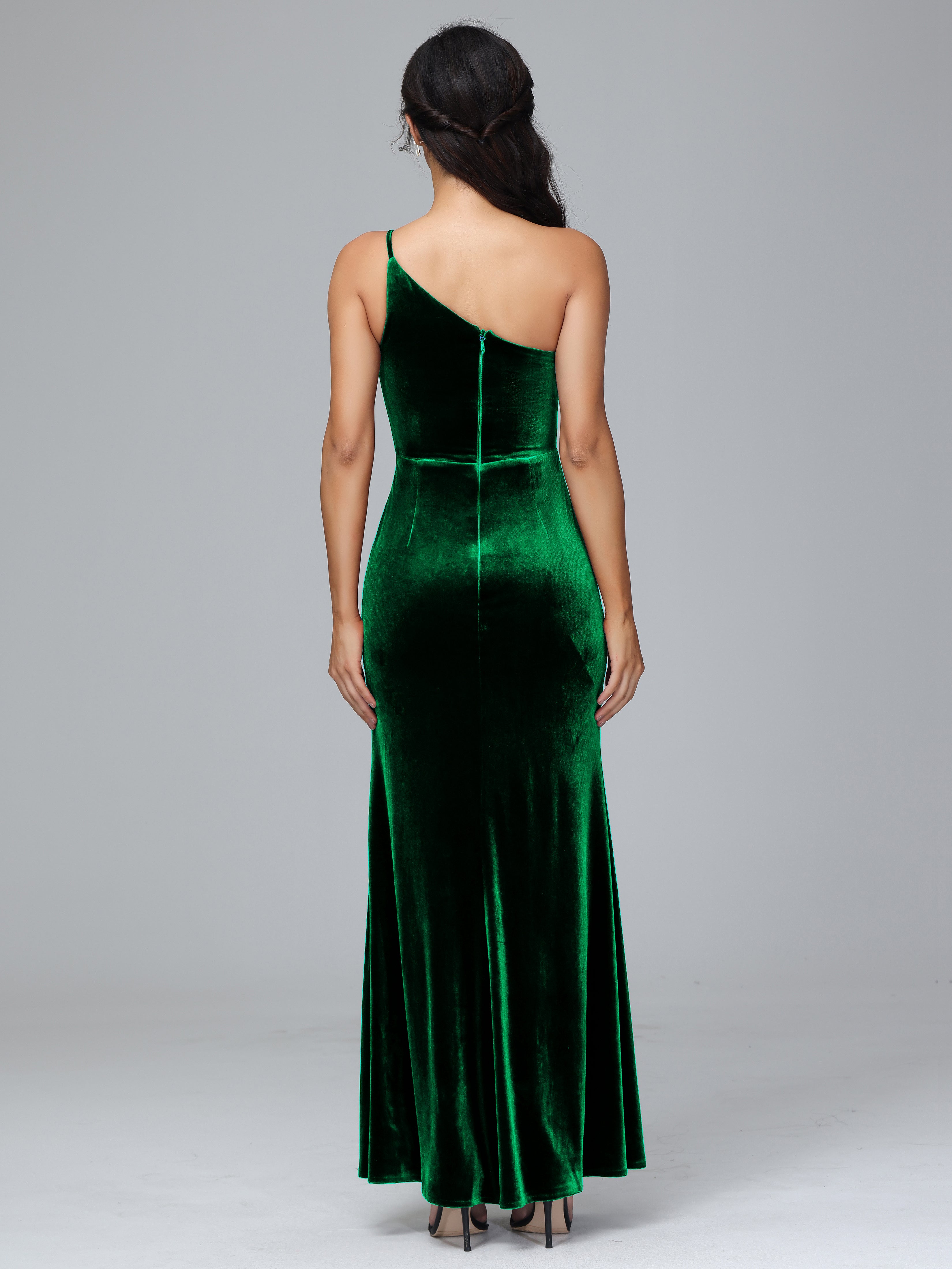 Fendue Seule-épaule Simple Velours Robes Demoiselle d'Honneur Grande Taille