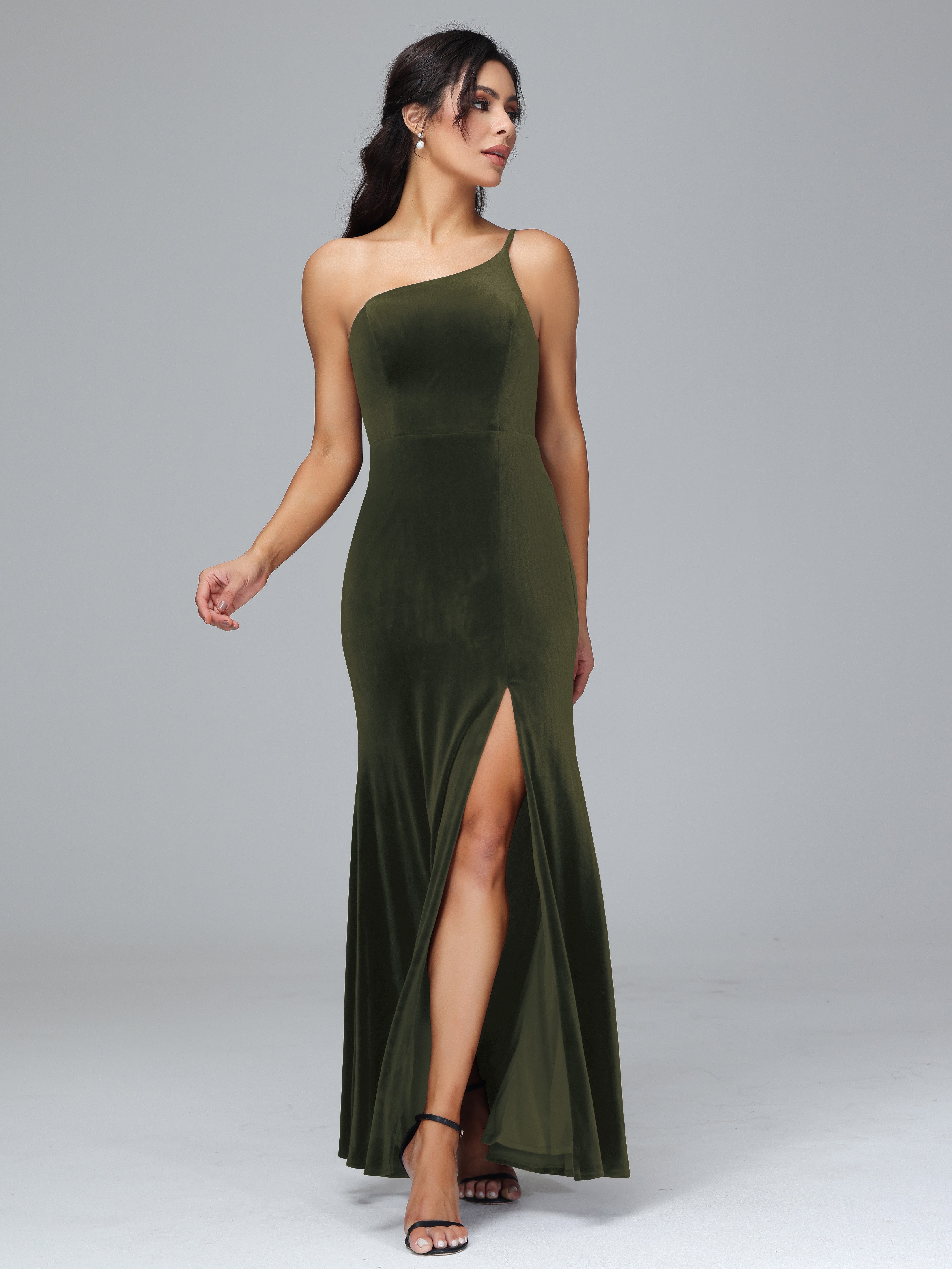 Fendue Seule-épaule Simple Velours Robes Demoiselle d'Honneur Grande Taille