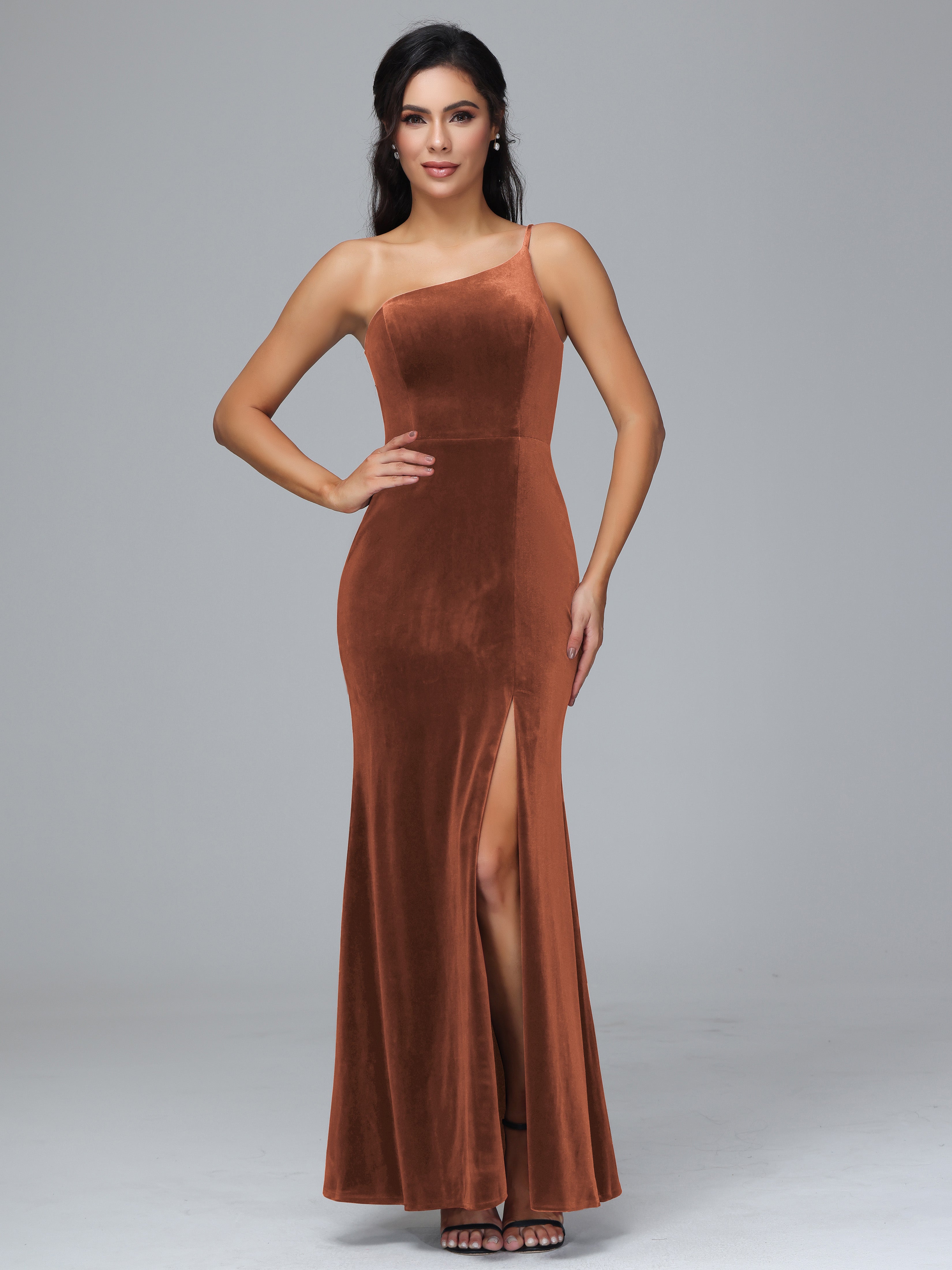 Fendue Seule-épaule Simple Velours Robes Demoiselle d'Honneur Grande Taille