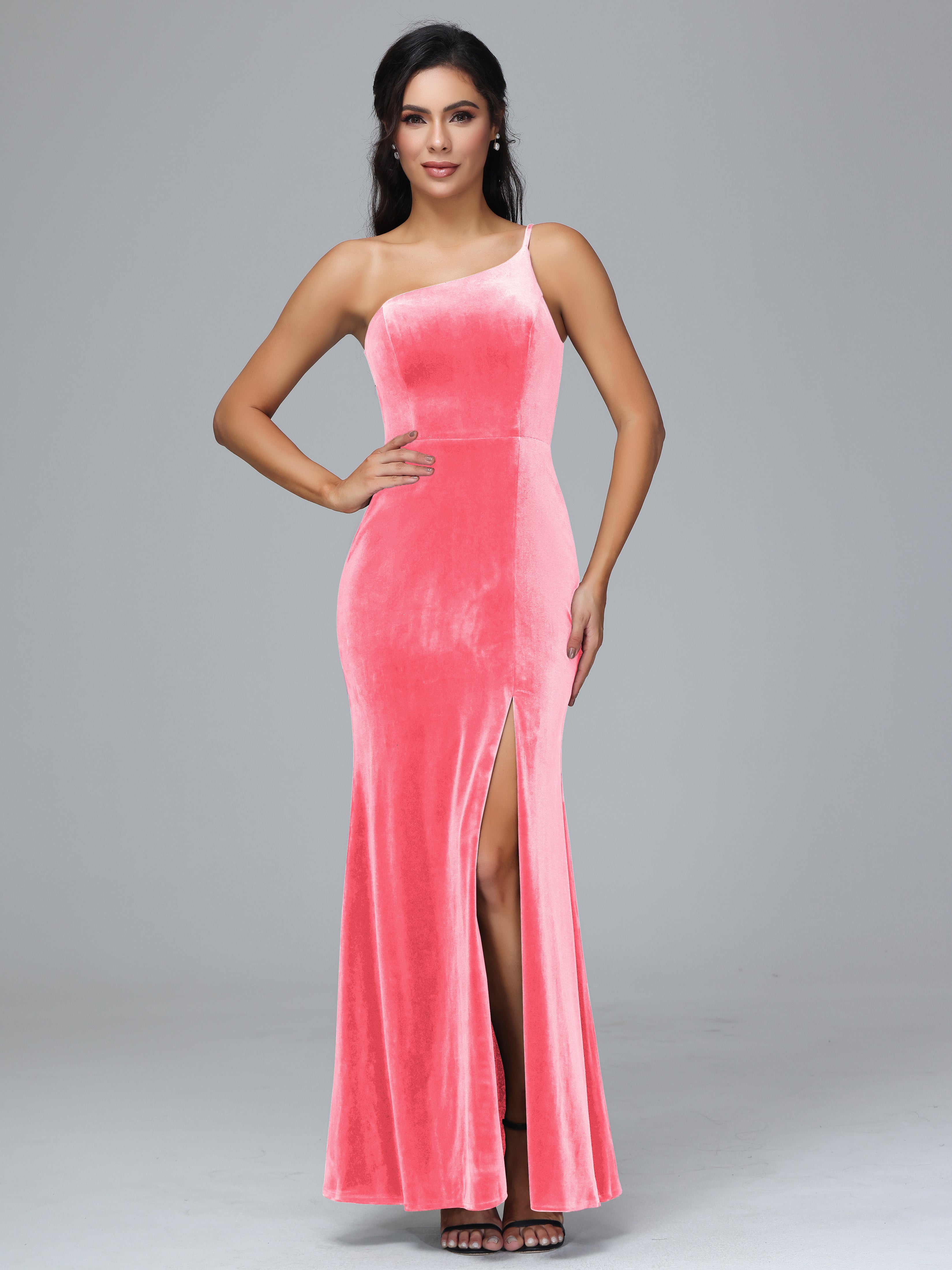 Fendue Seule-épaule Simple Velours Robes Demoiselle d'Honneur Grande Taille