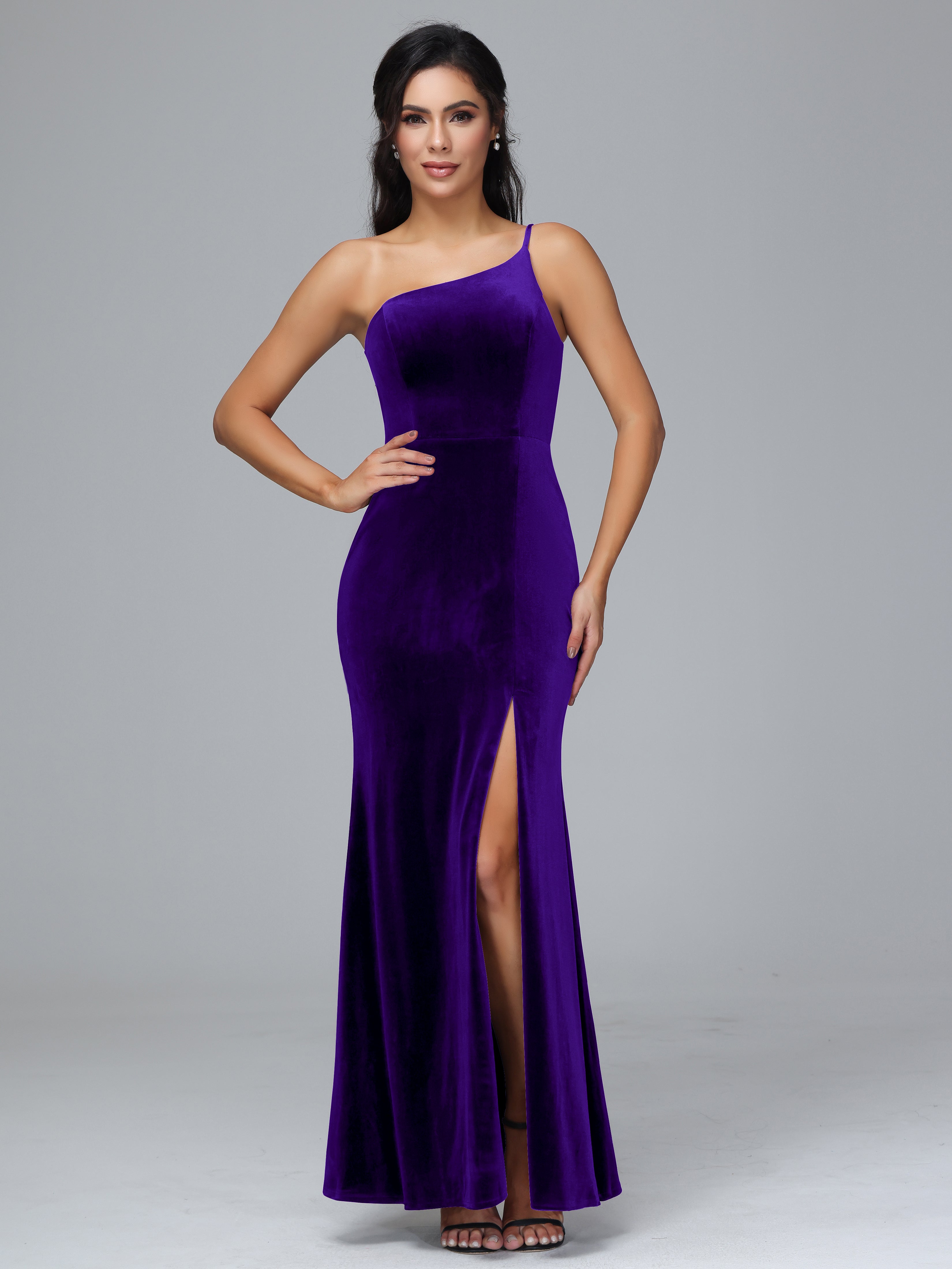 Fendue Seule-épaule Simple Velours Robes Demoiselle d'Honneur Grande Taille