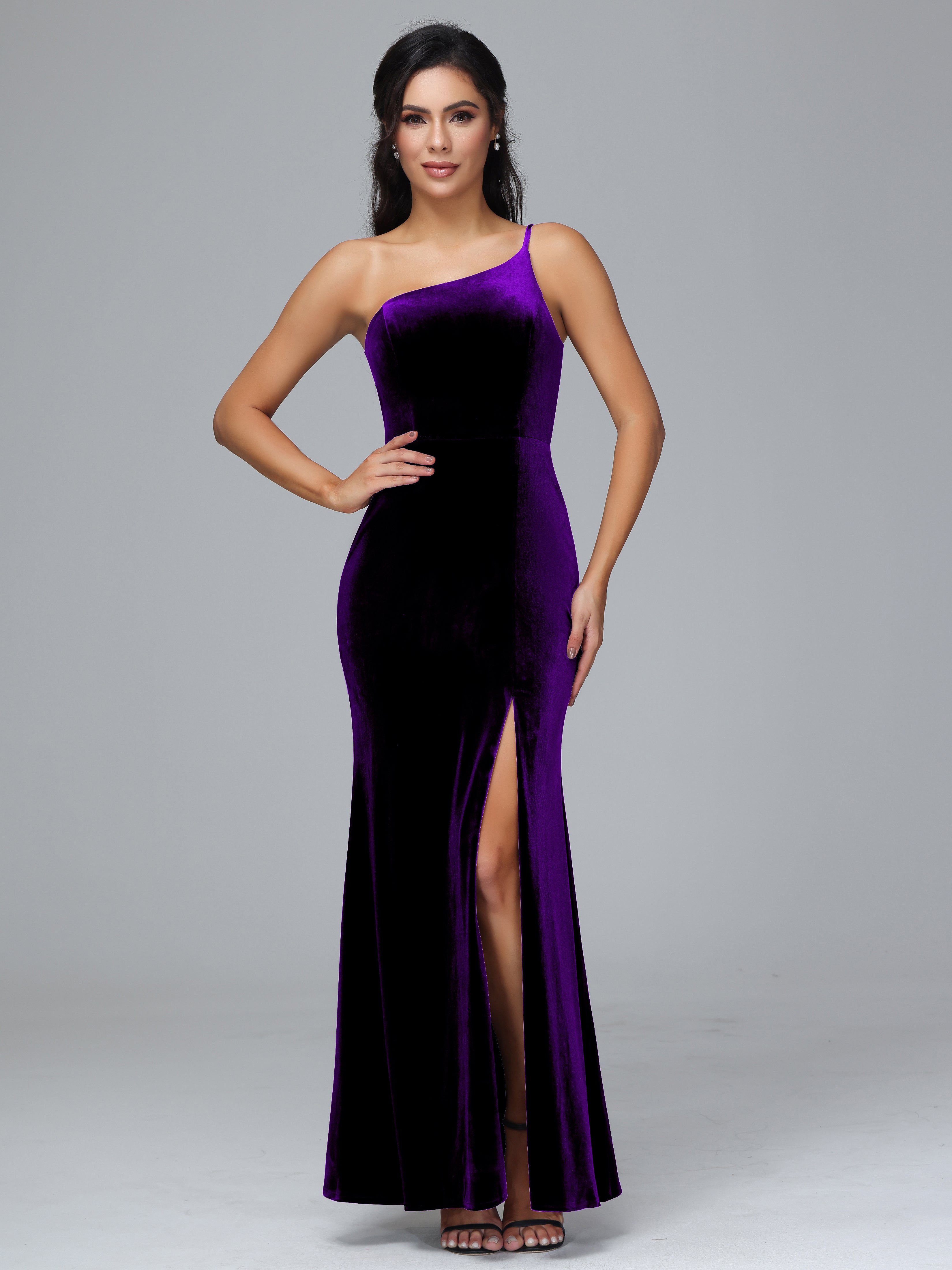 Fendue Seule-épaule Simple Velours Robes Demoiselle d'Honneur Grande Taille