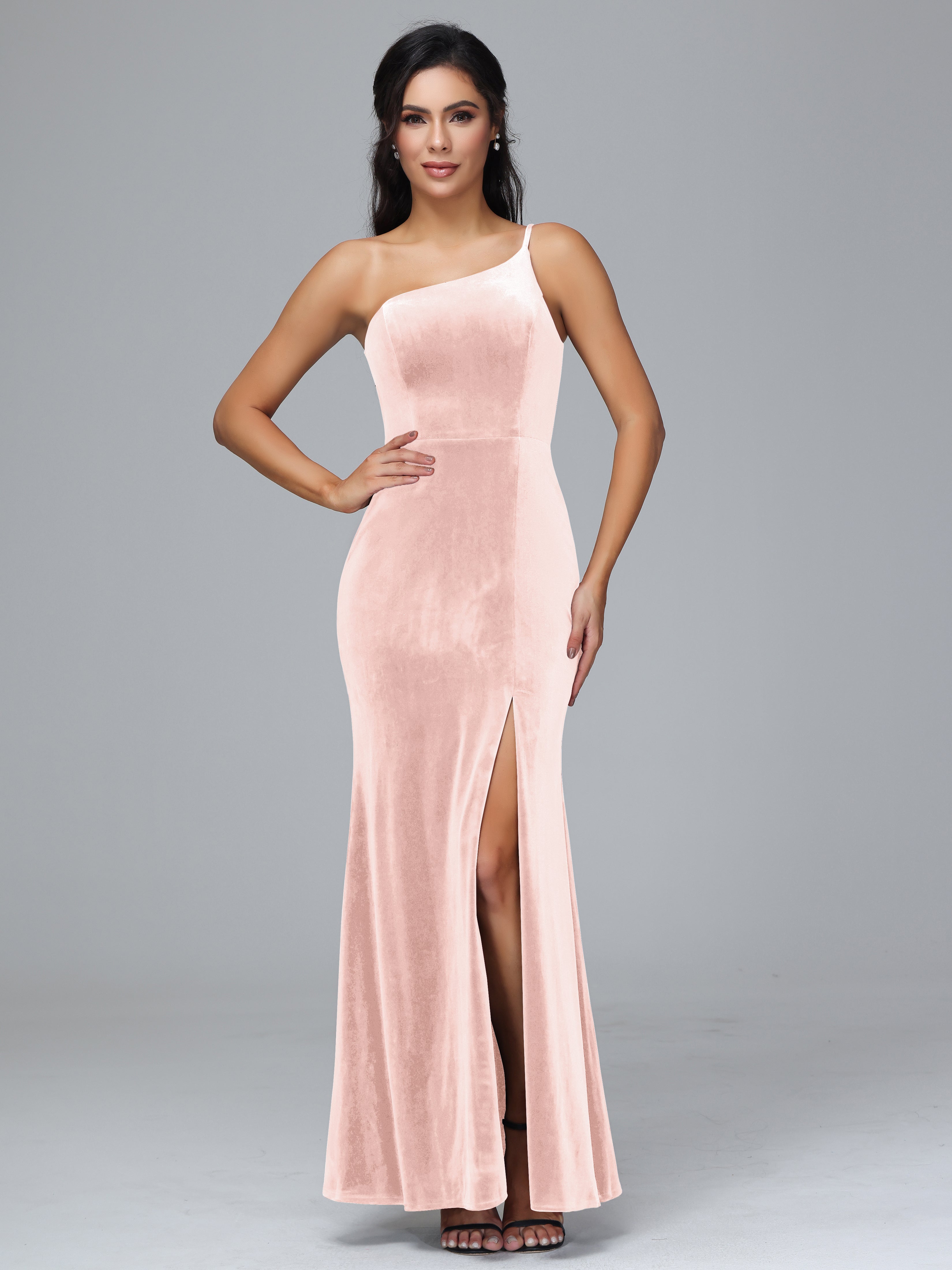 Fendue Seule-épaule Simple Velours Robes Demoiselle d'Honneur Grande Taille