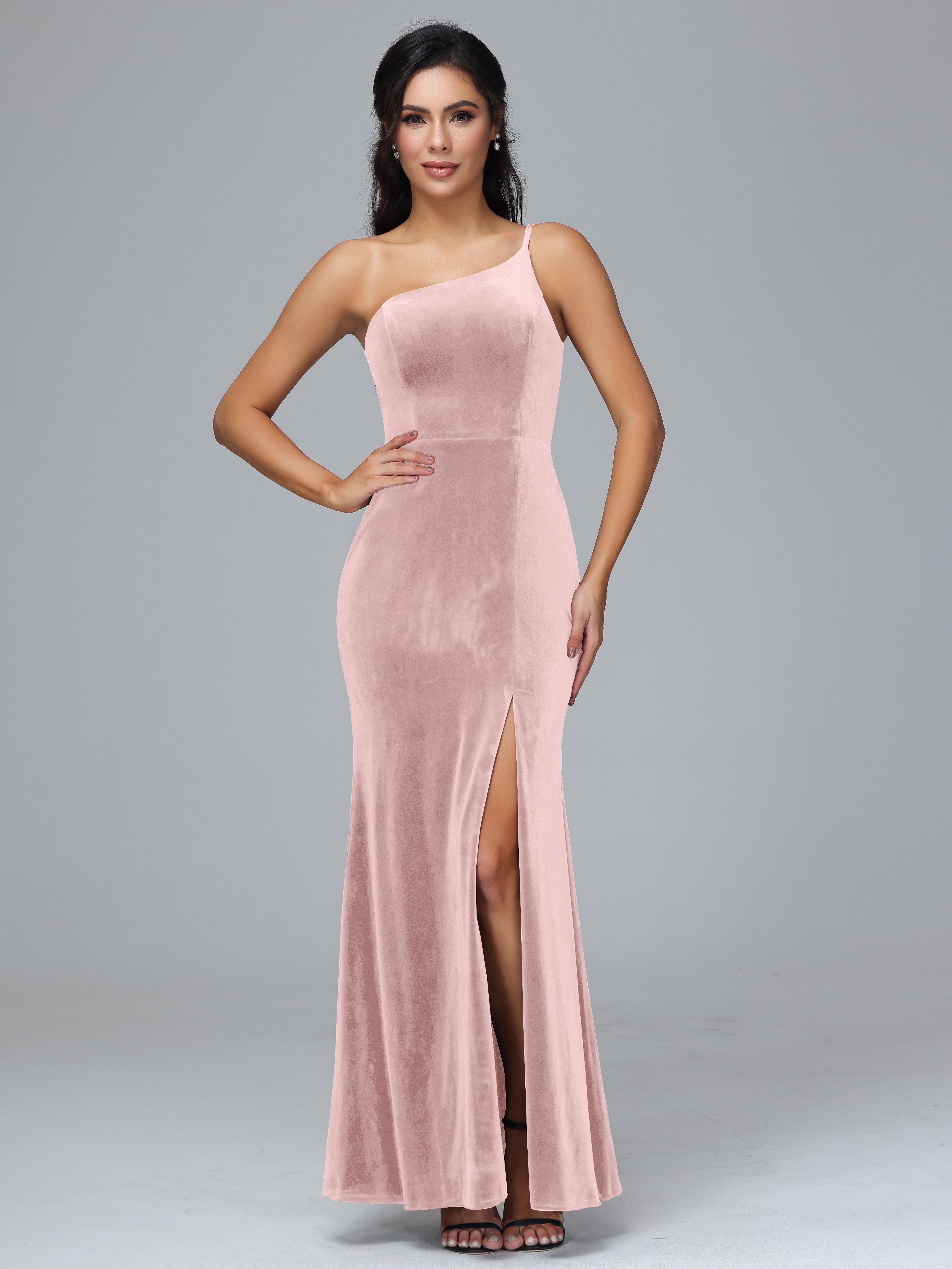 Fendue Seule-épaule Simple Velours Robes Demoiselle d'Honneur Grande Taille