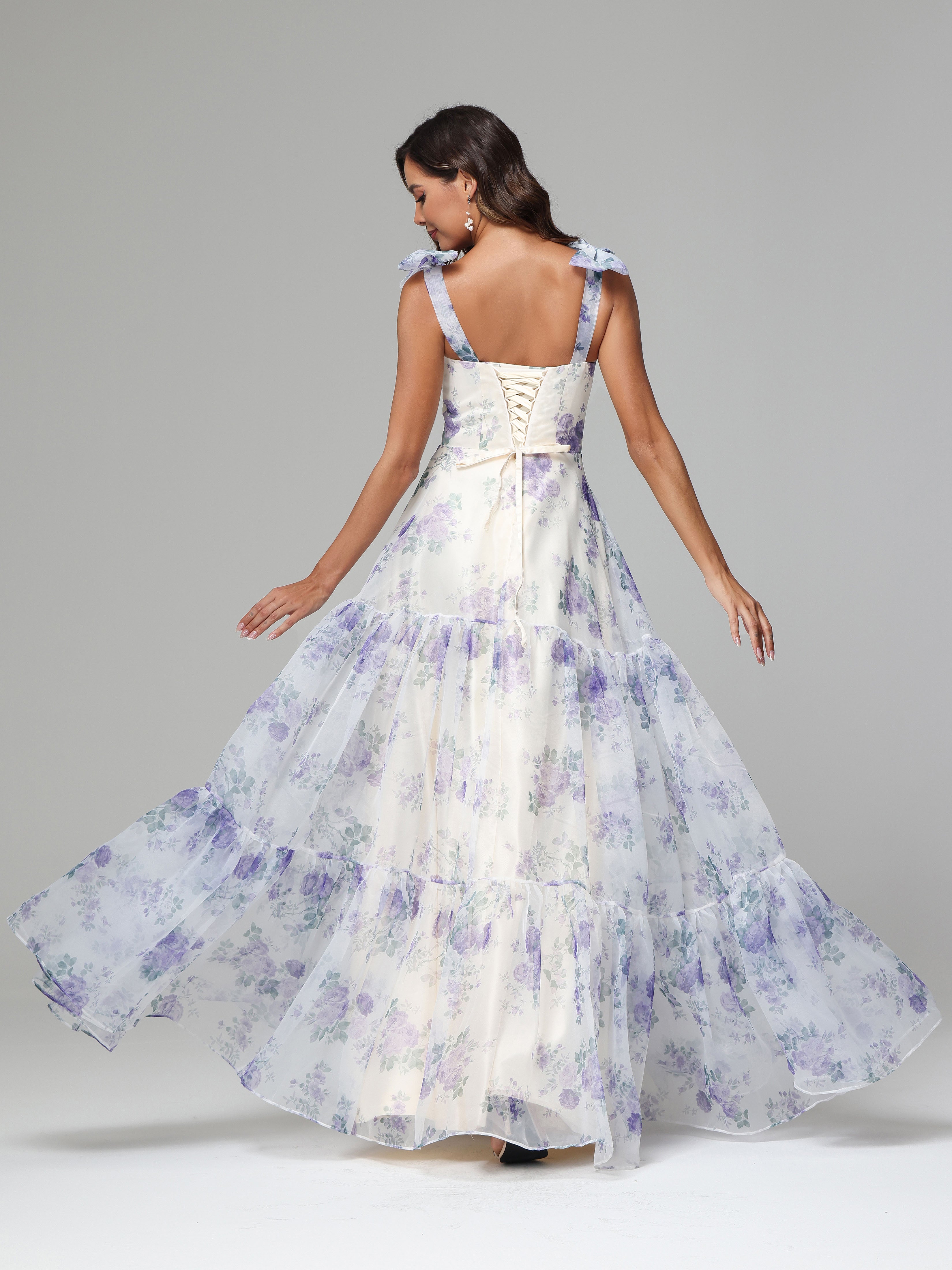 Élégante Robe de soirée longue en Organza Florale