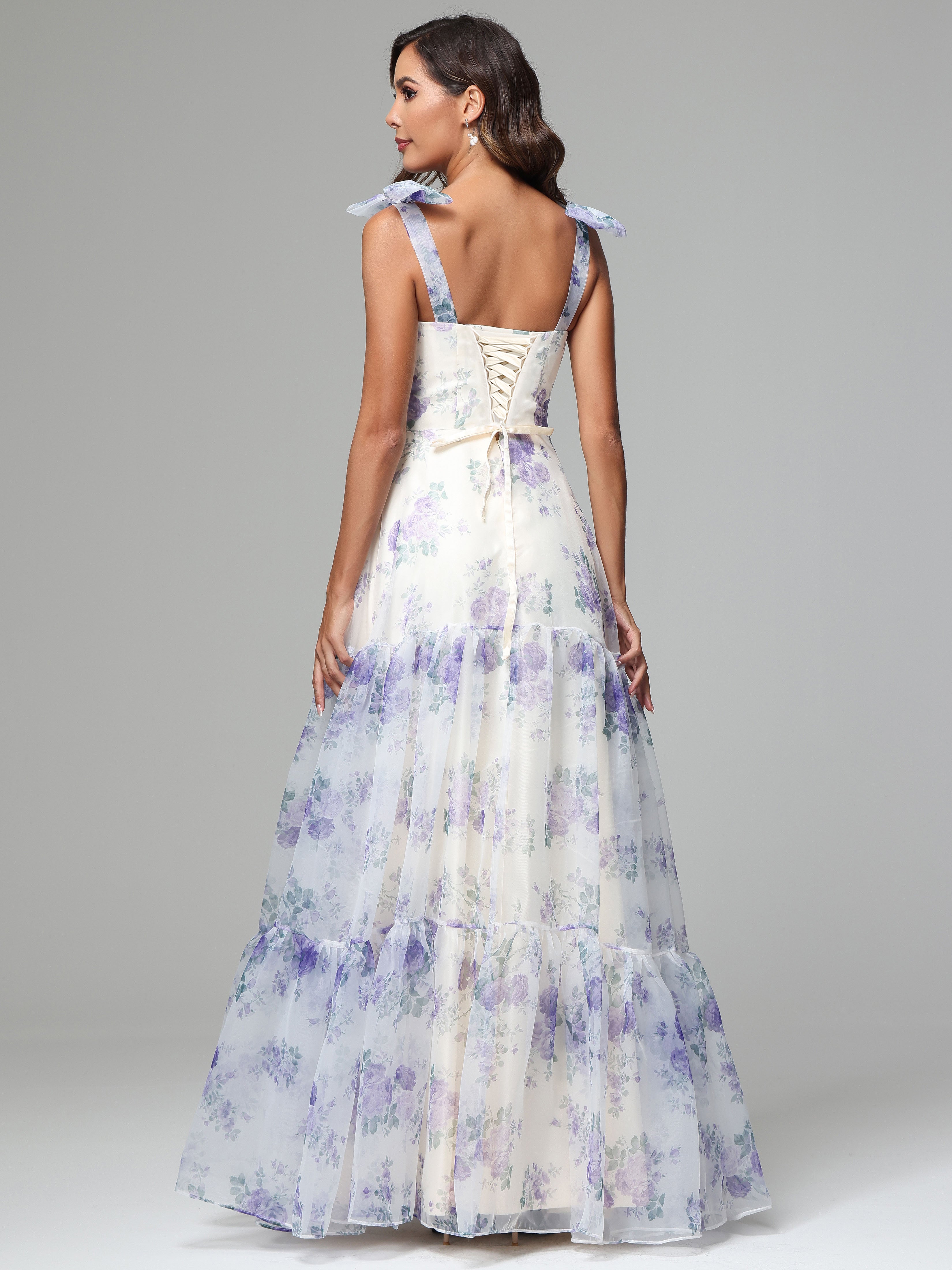 Élégante Robe de soirée longue en Organza Florale