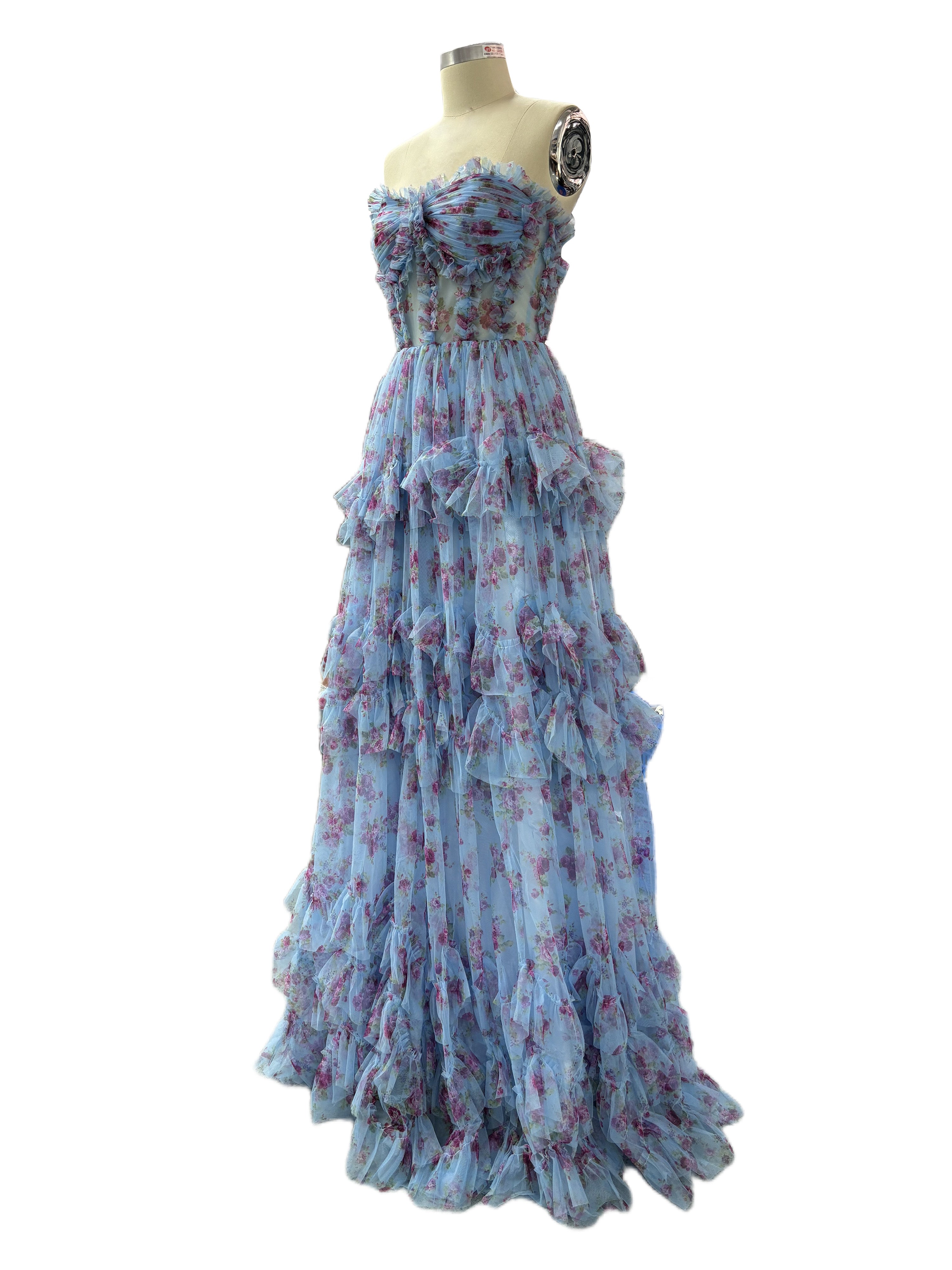 Trapèzes Col Cœur Longueur Ras du Sol Robe de Soirée Florale sans Manches