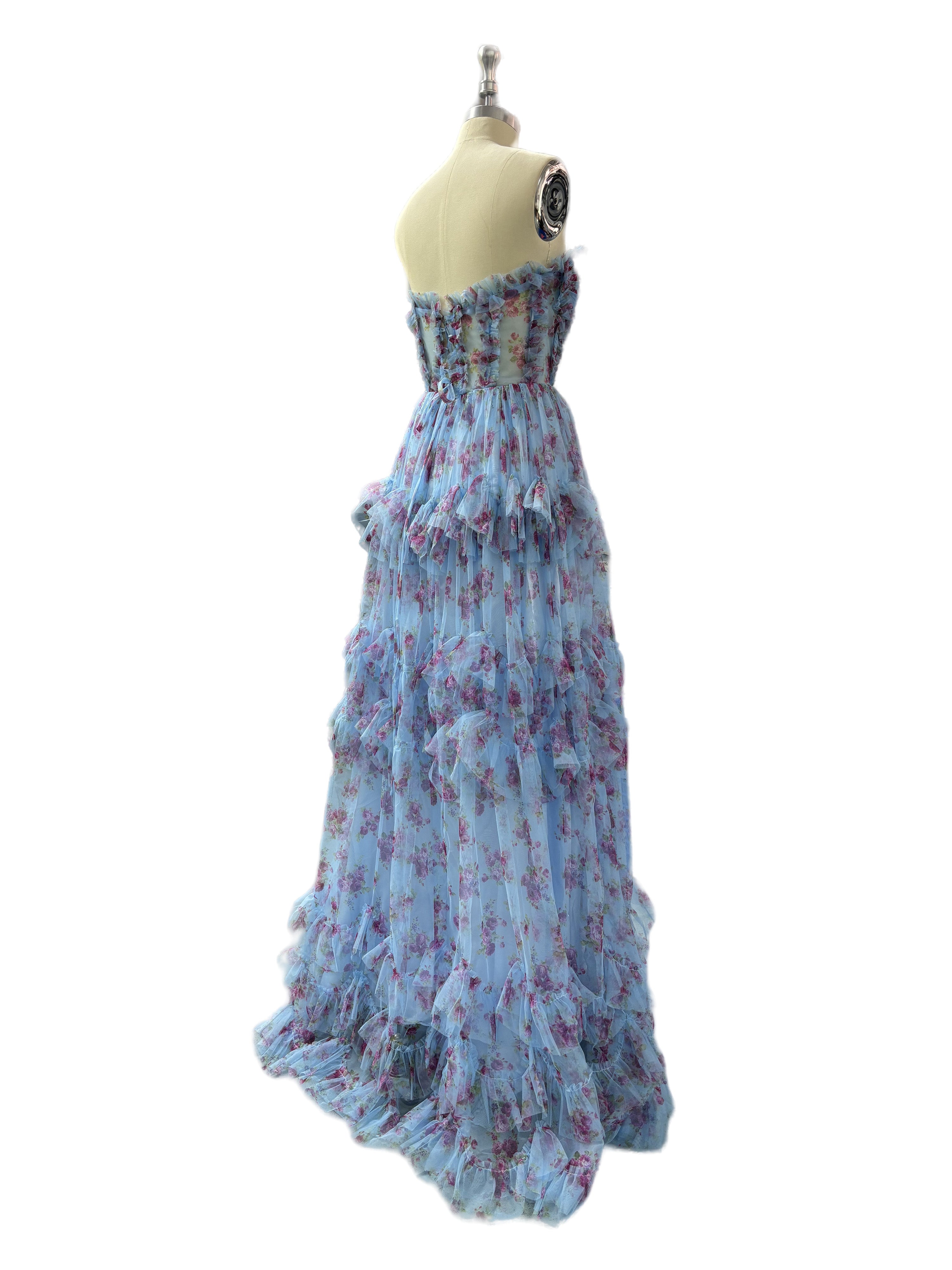 Trapèzes Col Cœur Longueur Ras du Sol Robe de Soirée Florale sans Manches