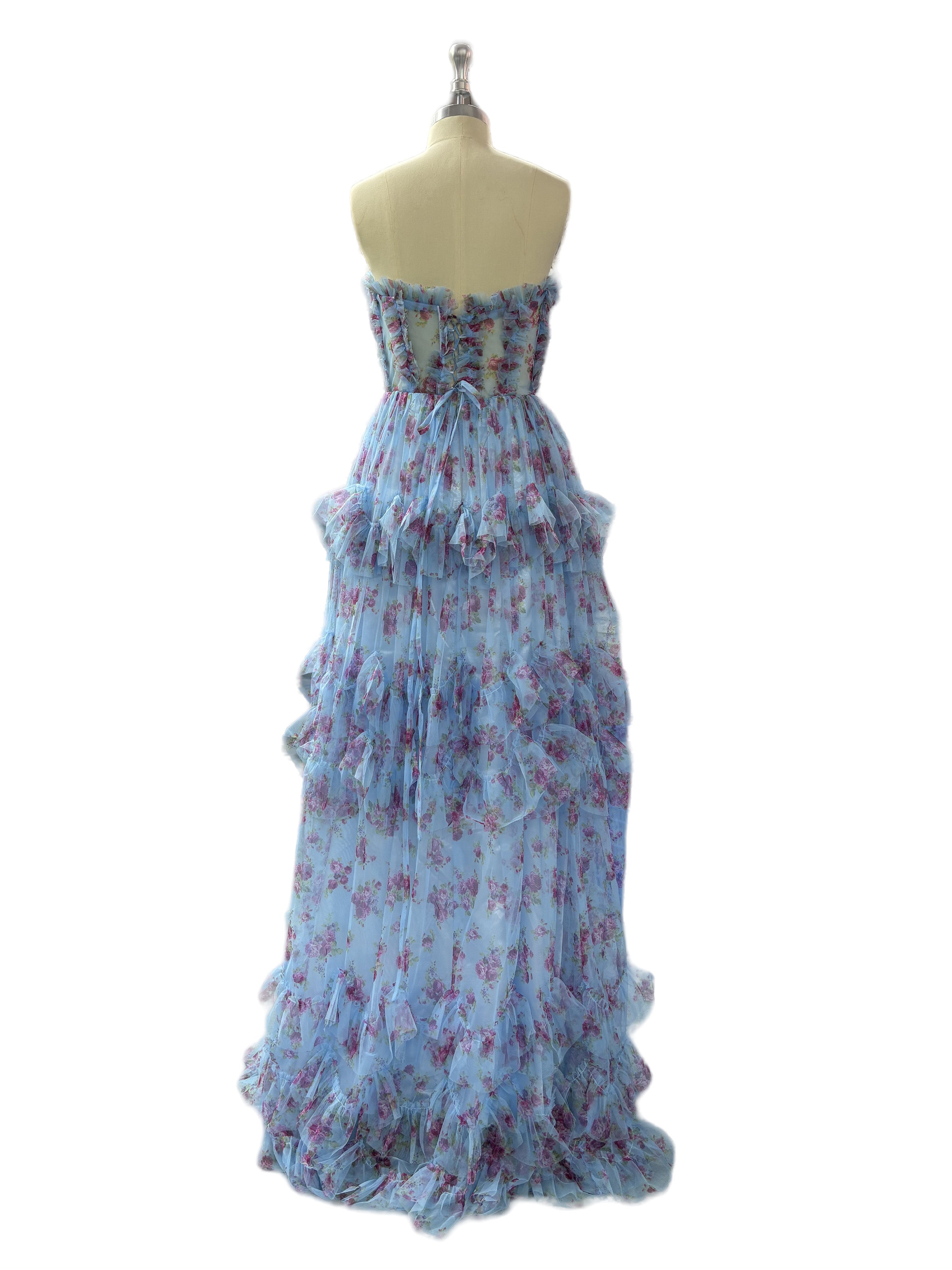 Trapèzes Col Cœur Longueur Ras du Sol Robe de Soirée Florale sans Manches