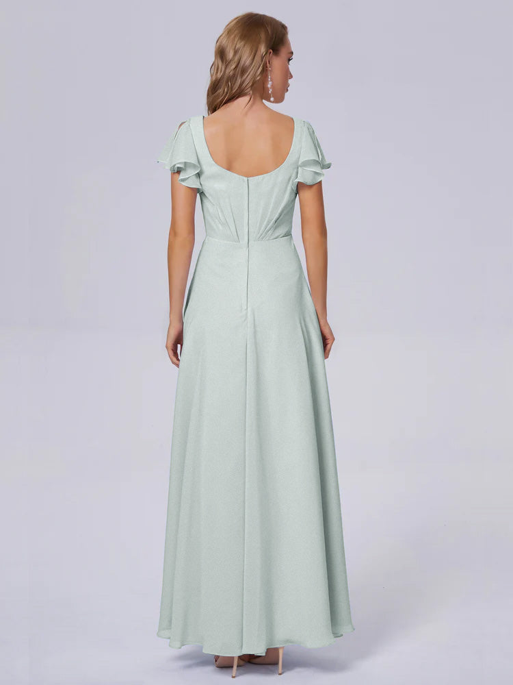 Robe Demoiselle D Honneur Vert Celadon Col V Mousseline Robes Demoiselle D'Honneur