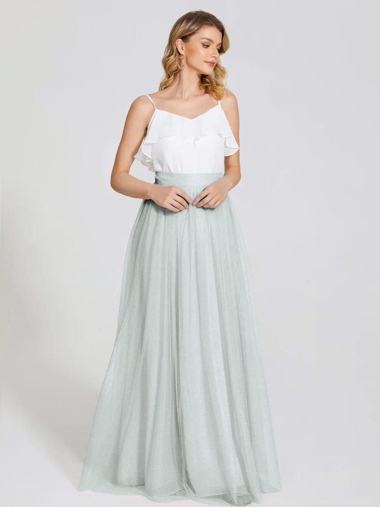 Robes De Demoiselle D'Honneur Celadon Deux Pièces Trapèze Longue Tulle Jupe