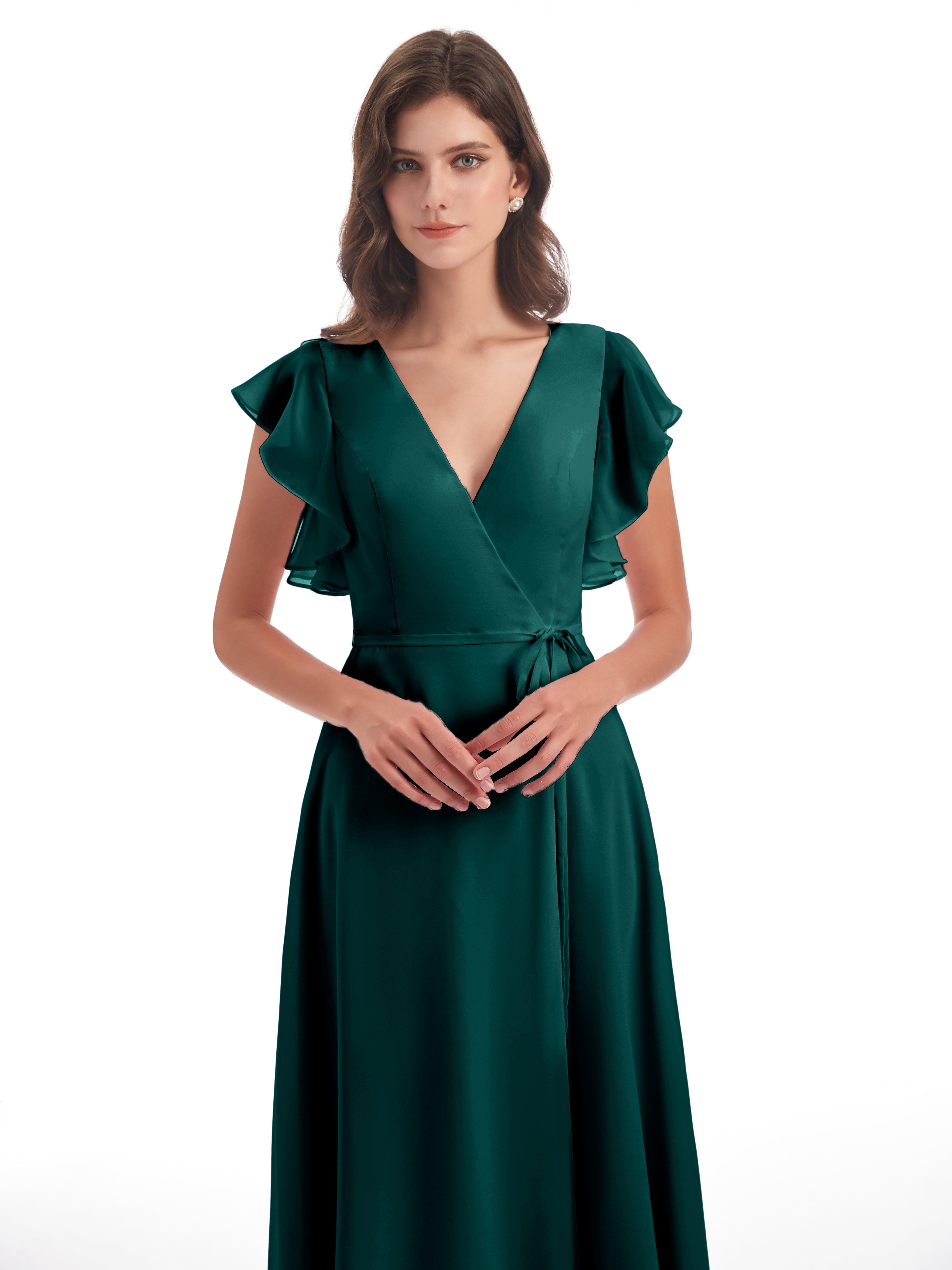 Alya Fendue devant Col V Robes Demoiselle d'Honneur en PAON