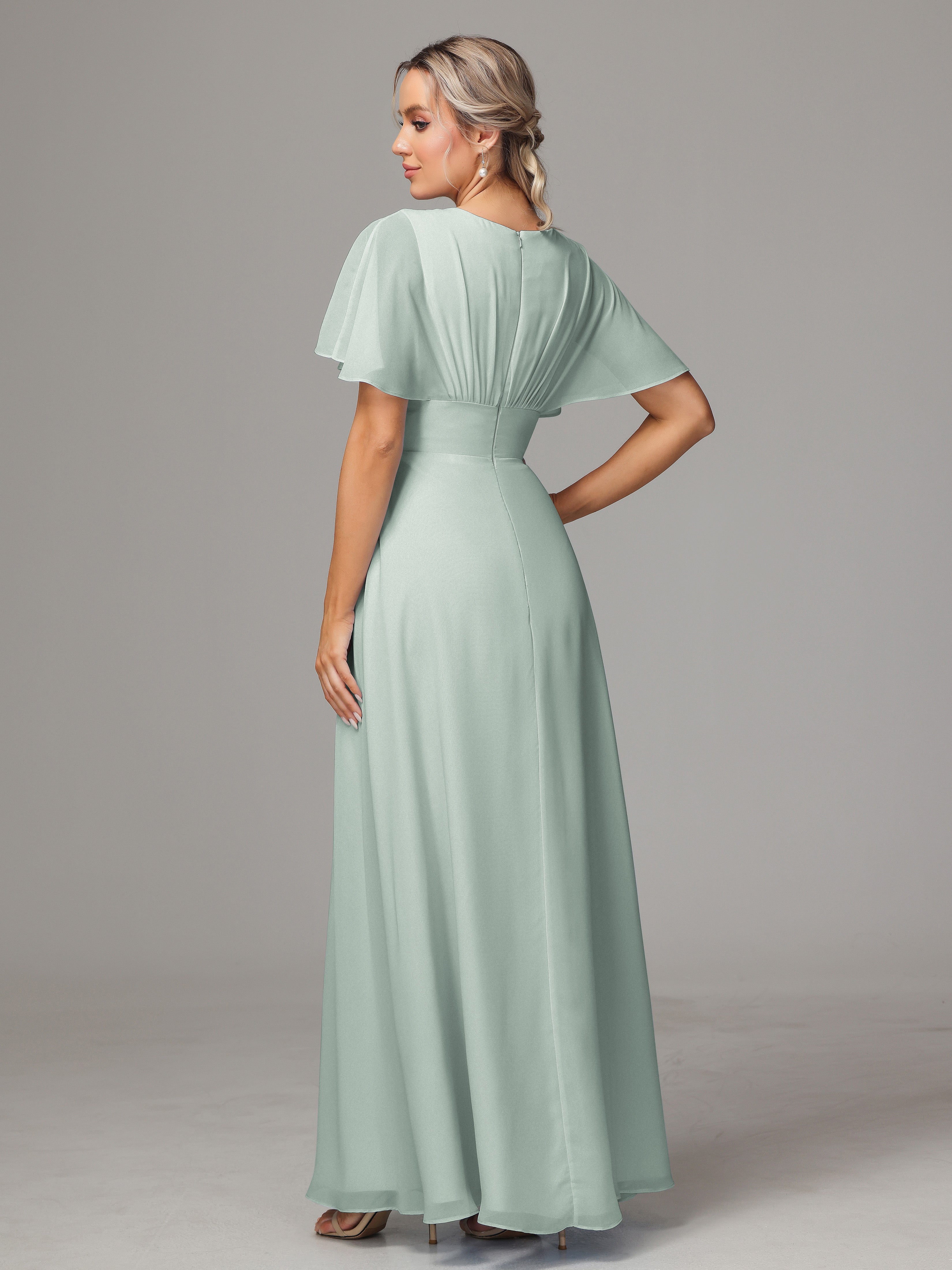 Robes De Demoiselle D'Honneur Celadon Trapèze Bretelles Spaghetti Mousseline Robes Demoiselle D'Honneur