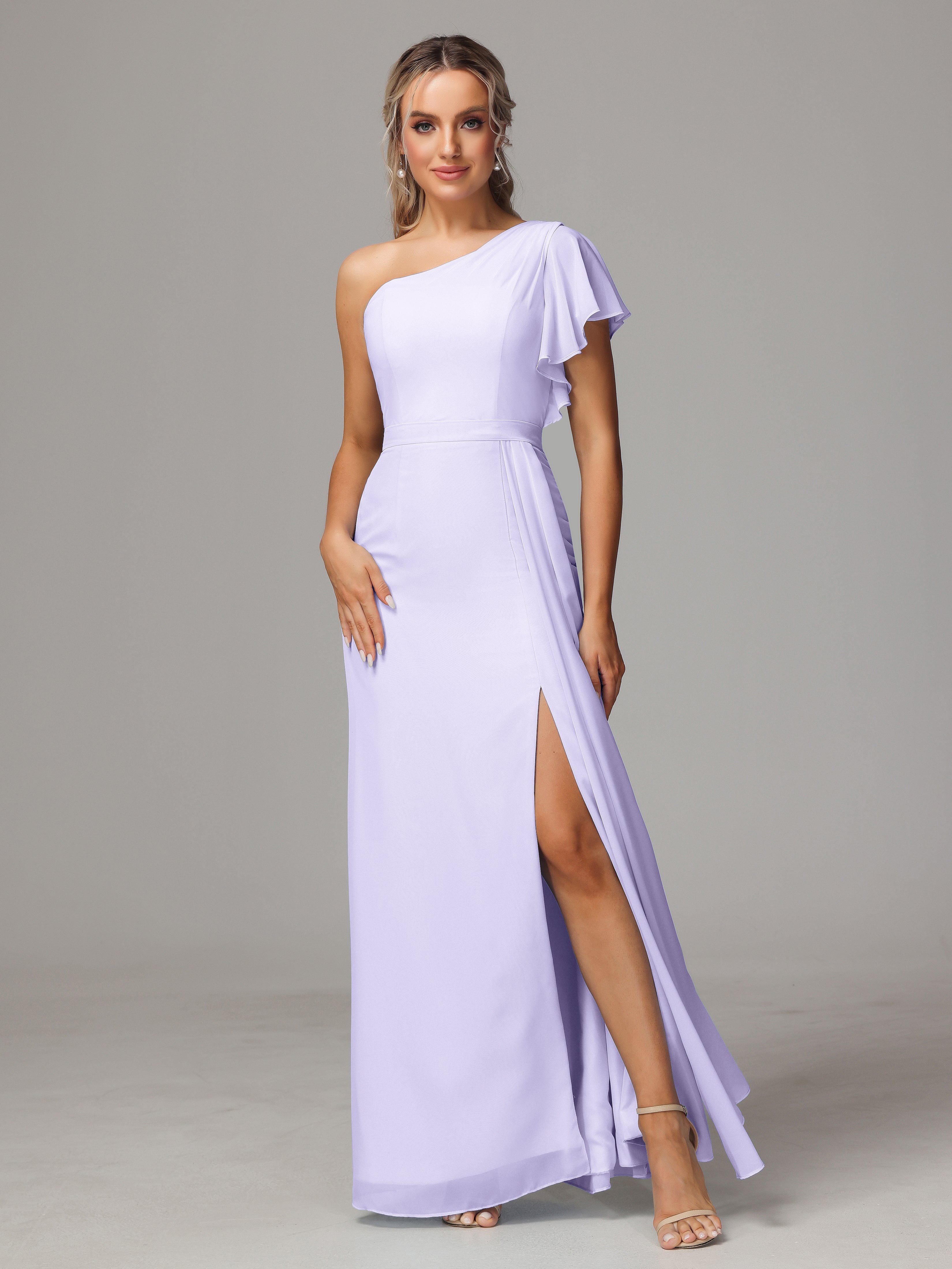 Demoiselle Robe Cocktail Robe Lilas Fourreau Seule Épaule Fendue Mousseline Robe Demoiselle D'Honneur