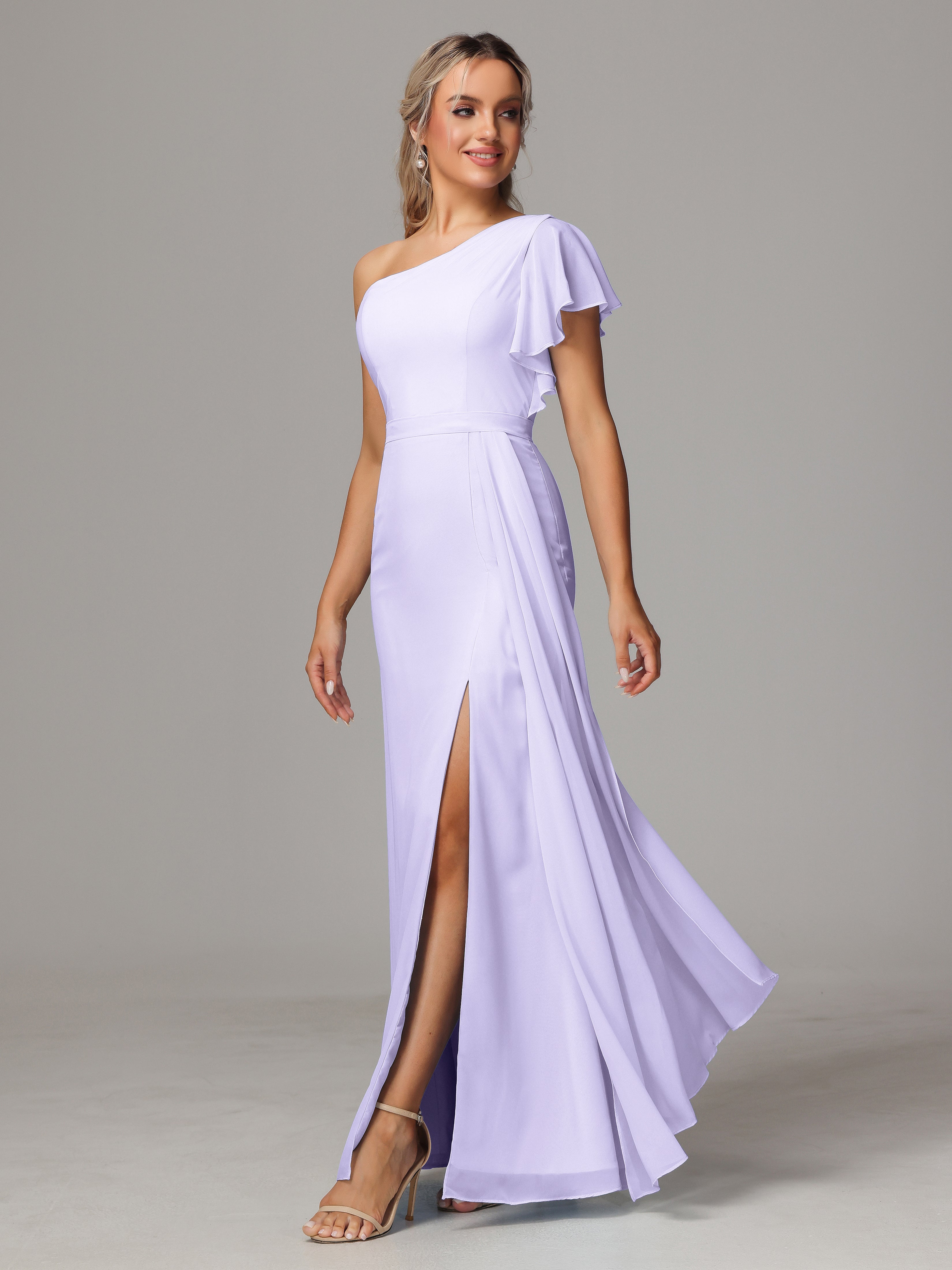 Demoiselle Robe Cocktail Robe Lilas Fourreau Seule Épaule Fendue Mousseline Robe Demoiselle D'Honneur