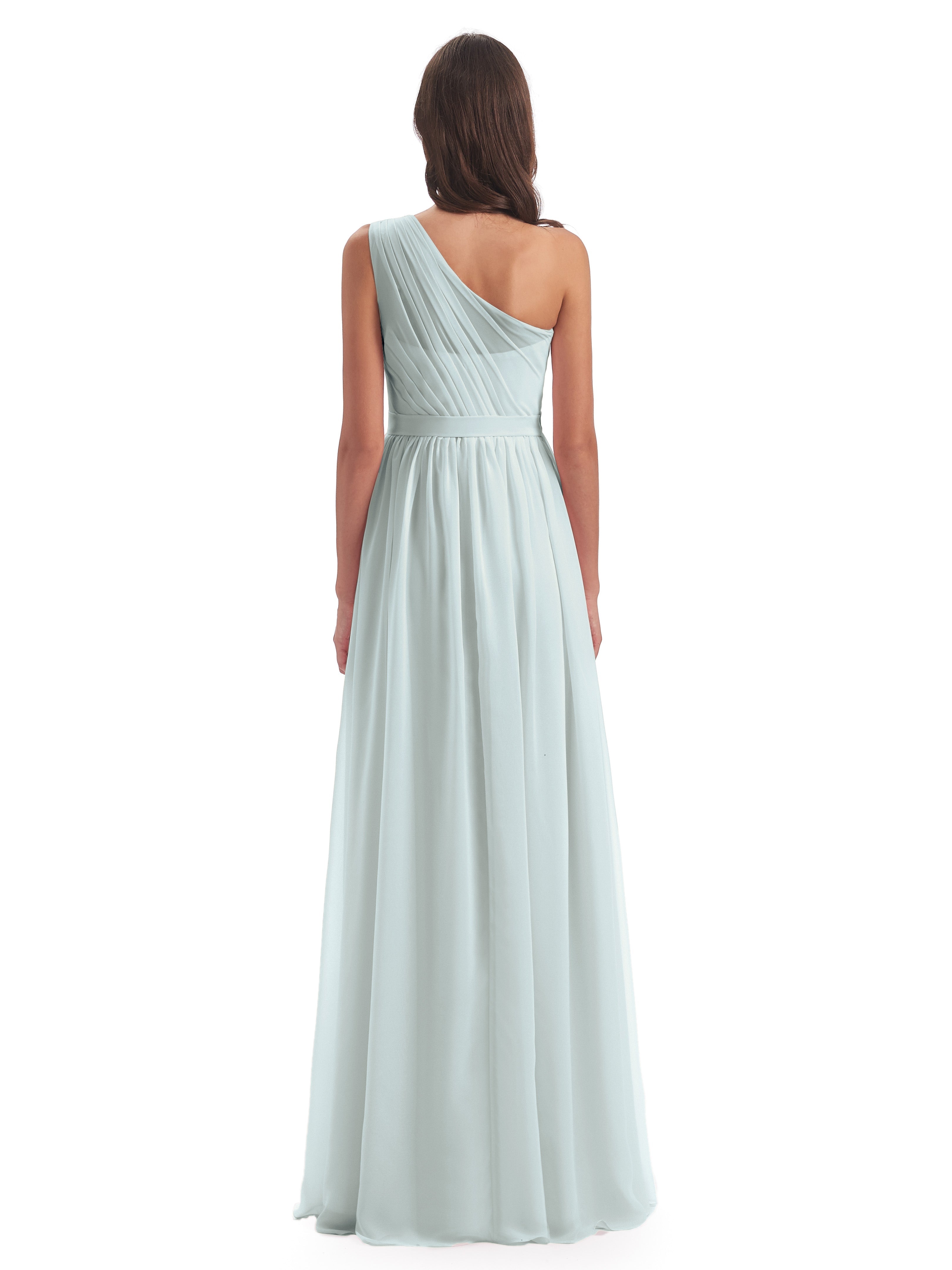 Robe Demoiselle D Honneur Vert Celadon A-ligne Seule-Épaule Mousseline Robes Demoiselle D'Honneur