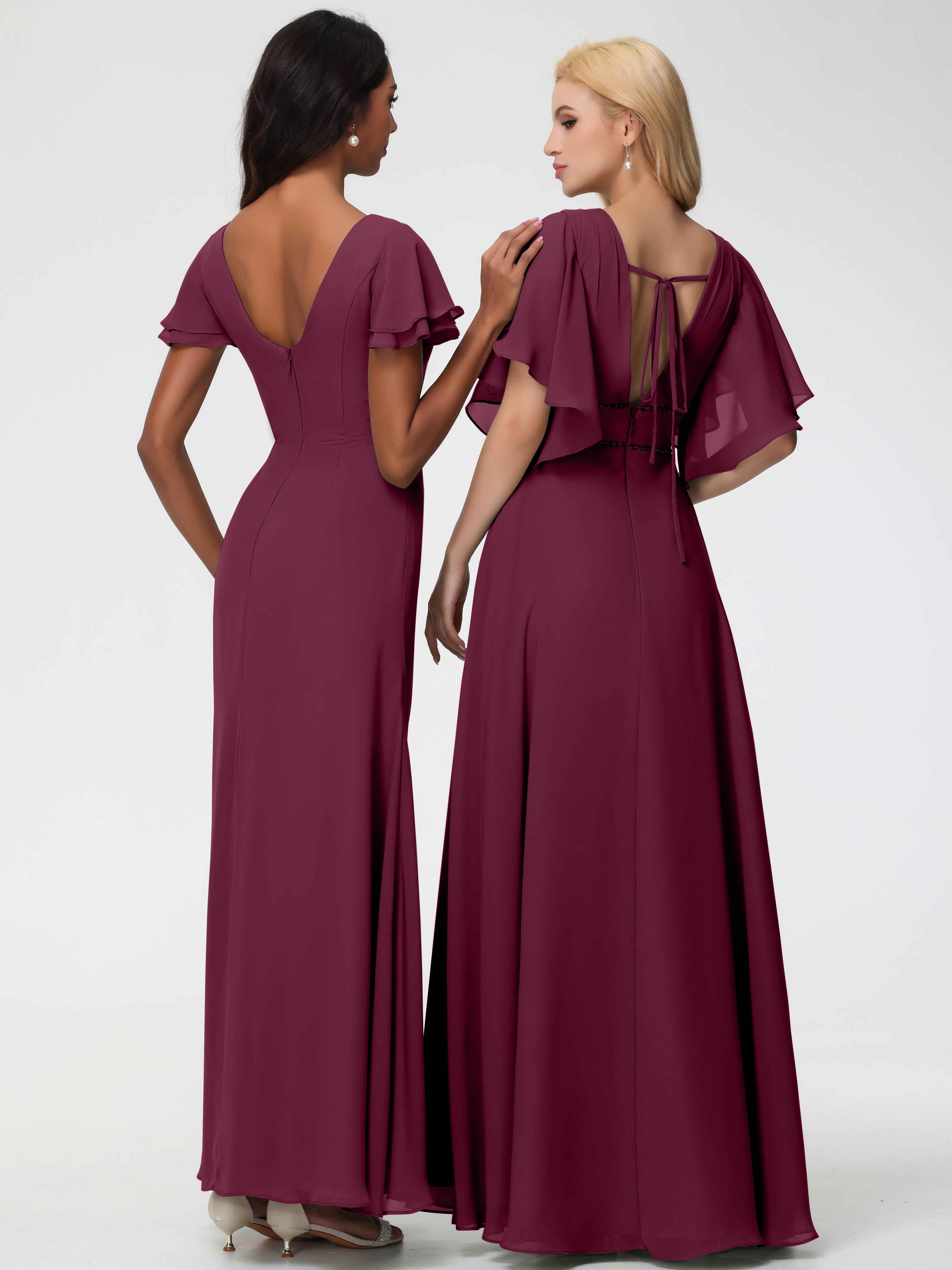 Robes de Demoiselle D'honneur Mure Col Rond Manches à Volants Fourreau/Colonne Mousseline Robe Demoiselle d'Honneur