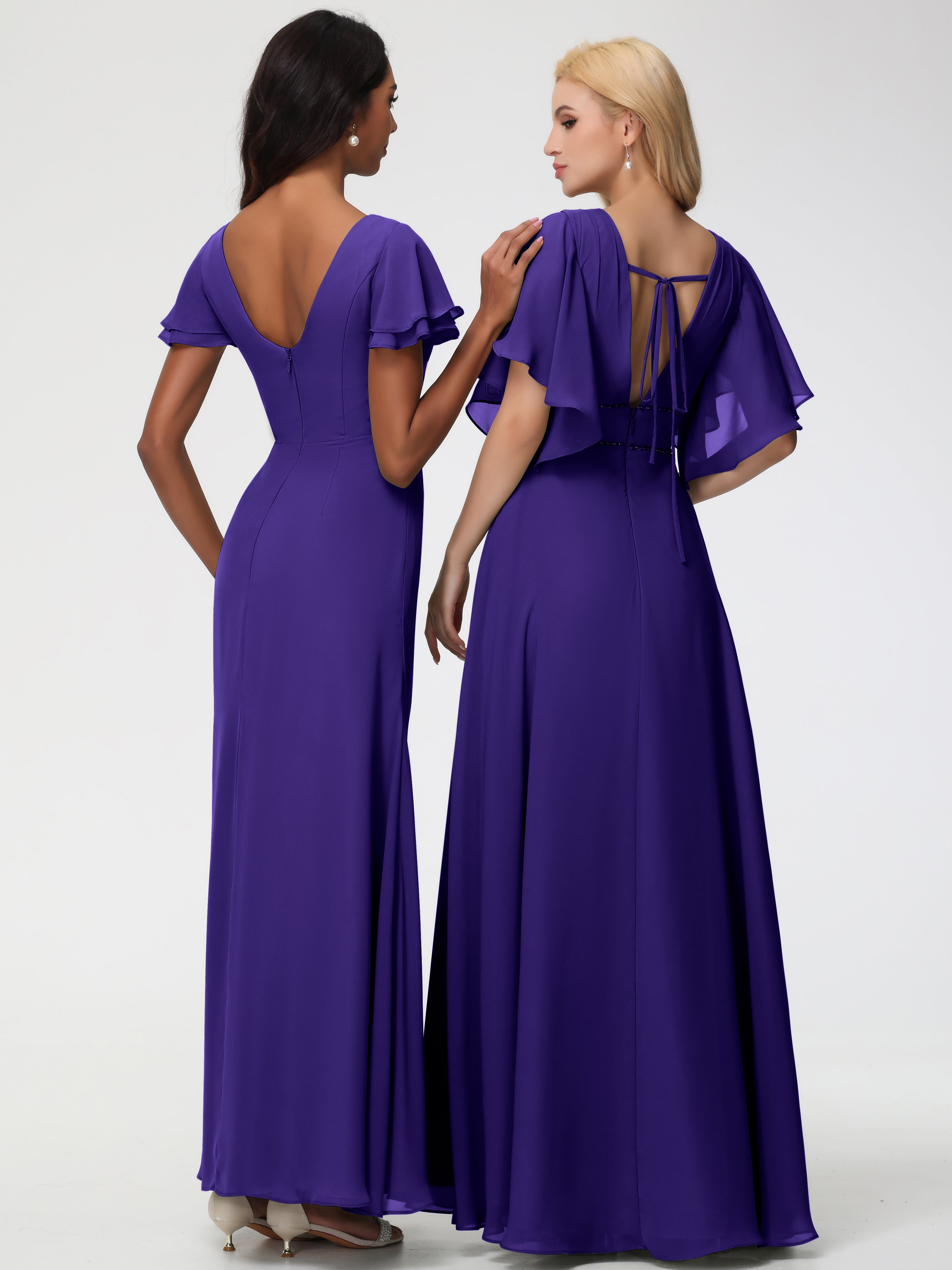 Robes de Demoiselle D'honneur en Régence Col Rond Manches à Volants Fourreau/Colonne Mousseline Robe Demoiselle d'Honneur