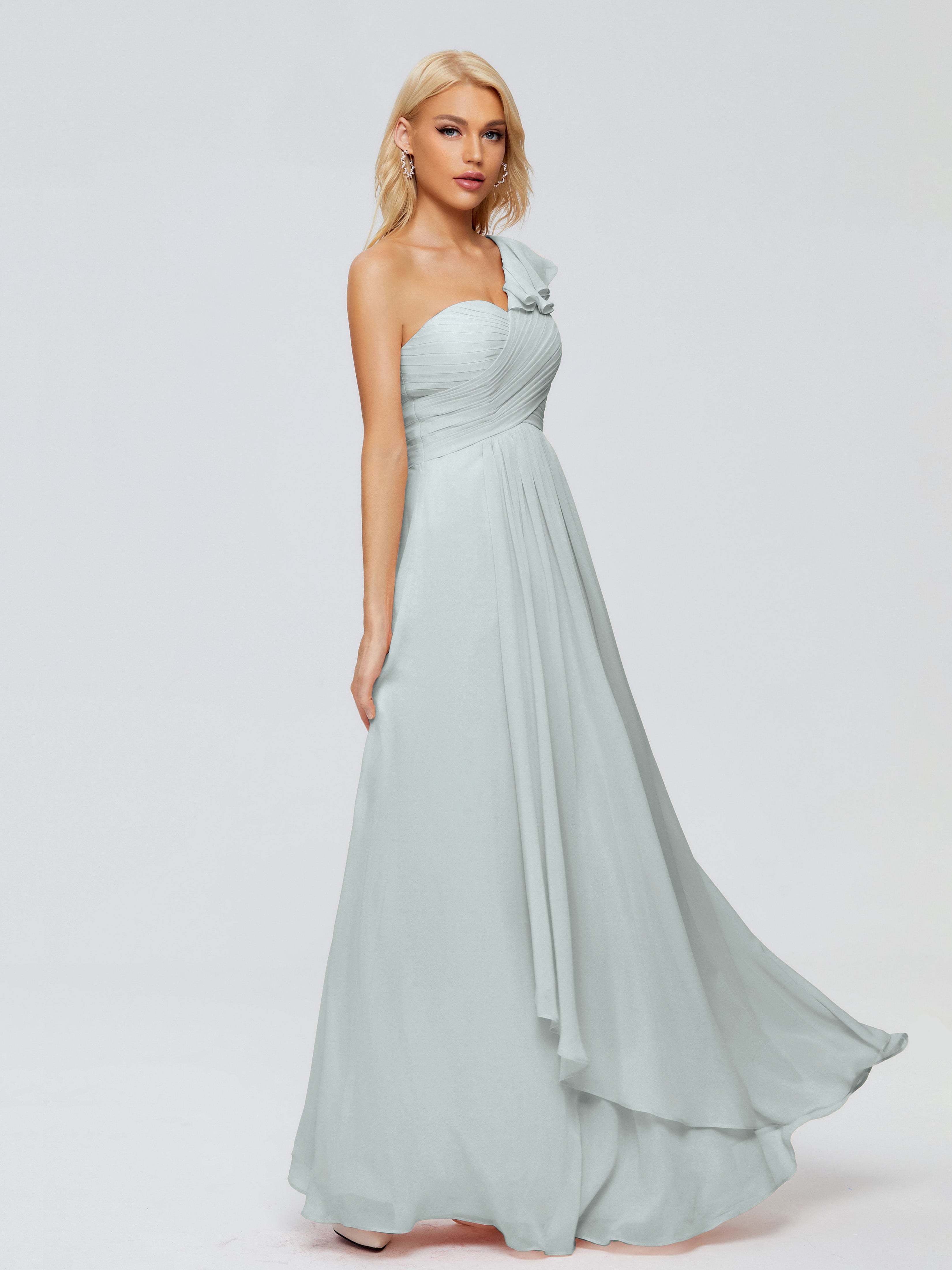 Robe Demoiselle D Honneur Vert Celadon Trapèze Mini Licou Mousseline Courte Robes Demoiselle D'Honneur