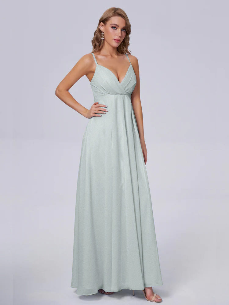 Robes De Demoiselle D'Honneur Celadon Classique Bretelles Spaghetti Mousseline Robes Demoiselle D'Honneur