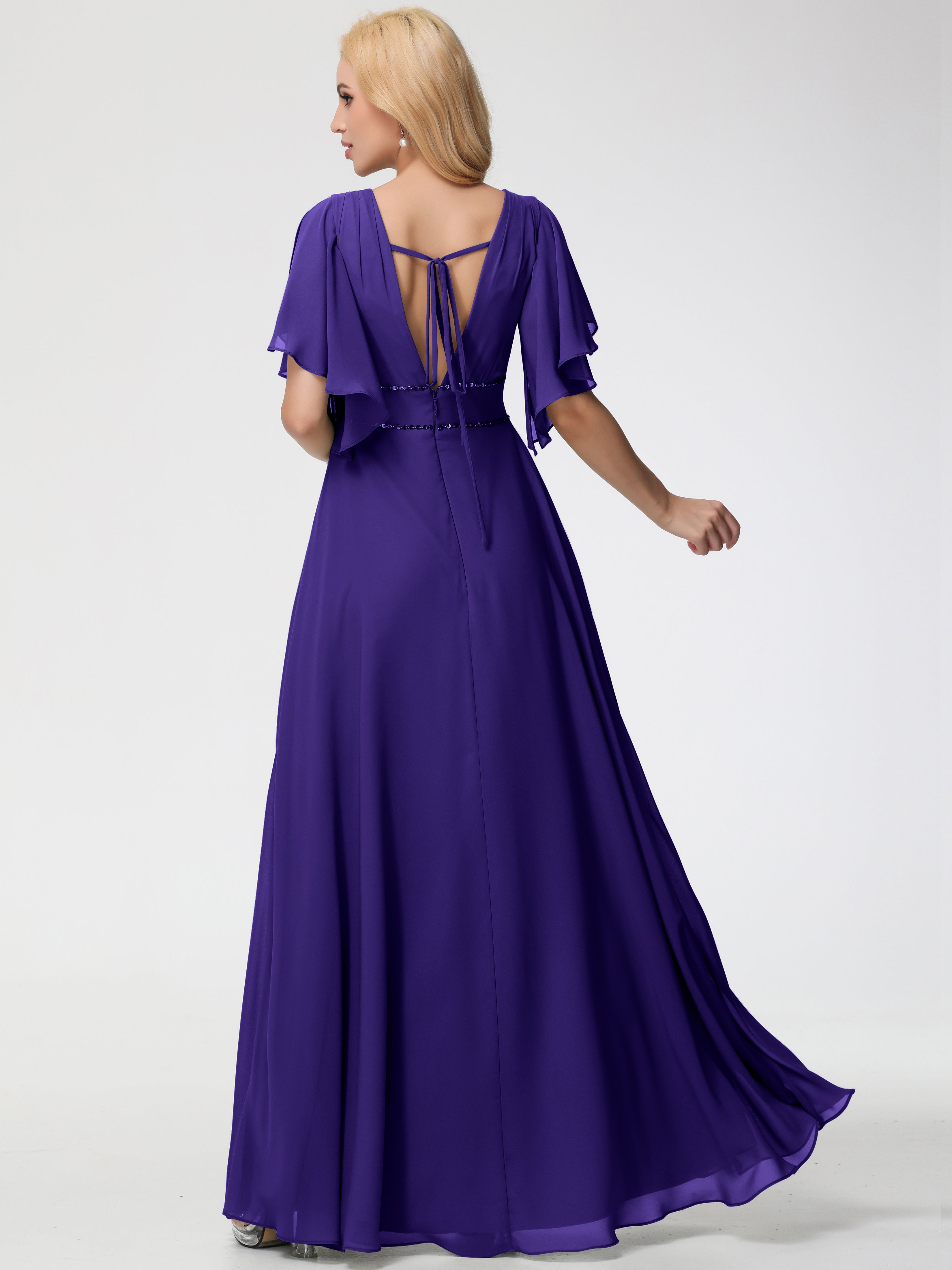 Robes De Demoiselle D'Honneur En Régence Col V Manches À Volants Fourreau/Colonne Mousseline Robe Demoiselle D'Honneur