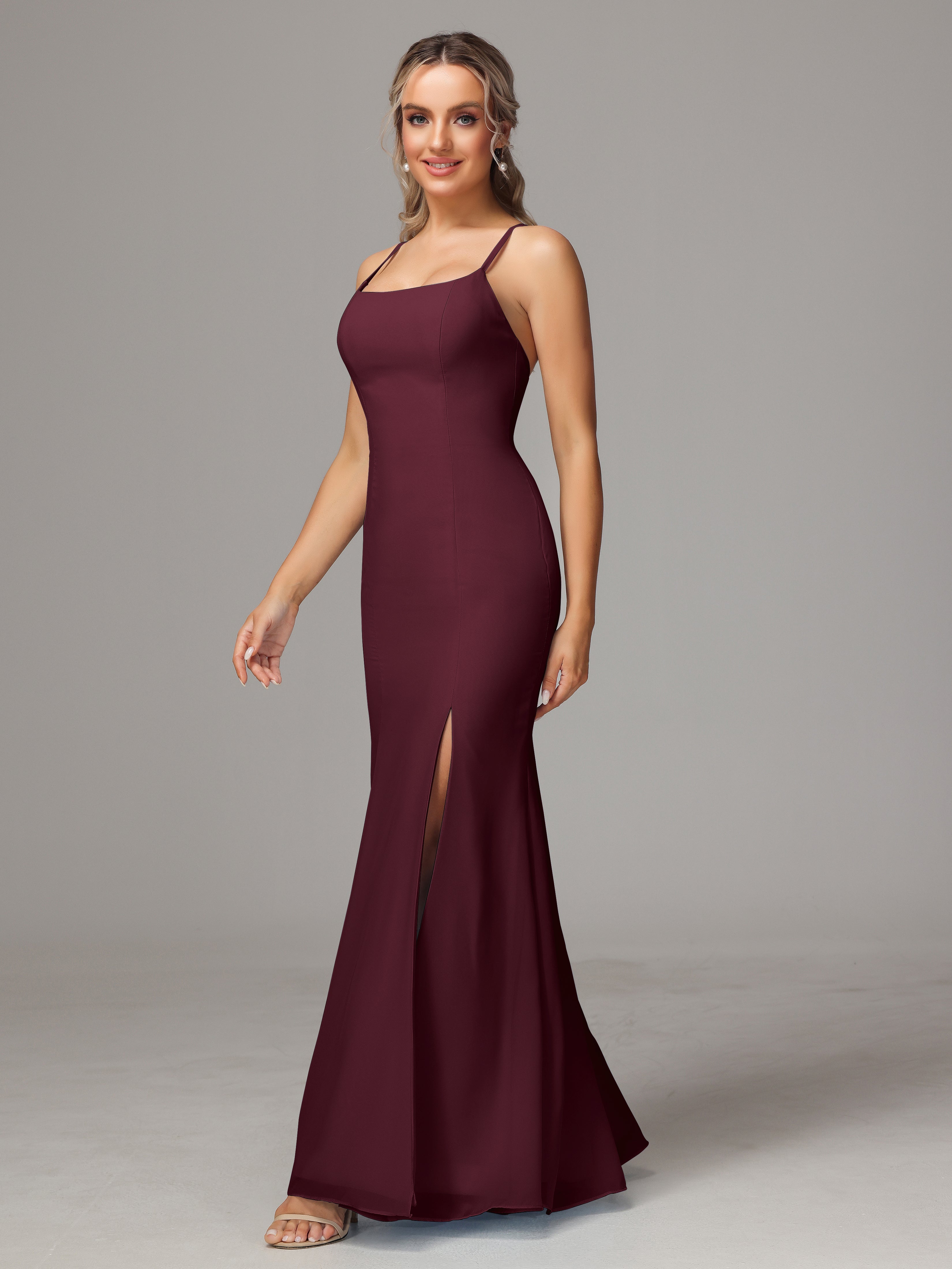 Robes De Demoiselle D'Honneur Cabernet Leticia Fourreau Mousseline Longue Robes Demoiselle D'Honneur