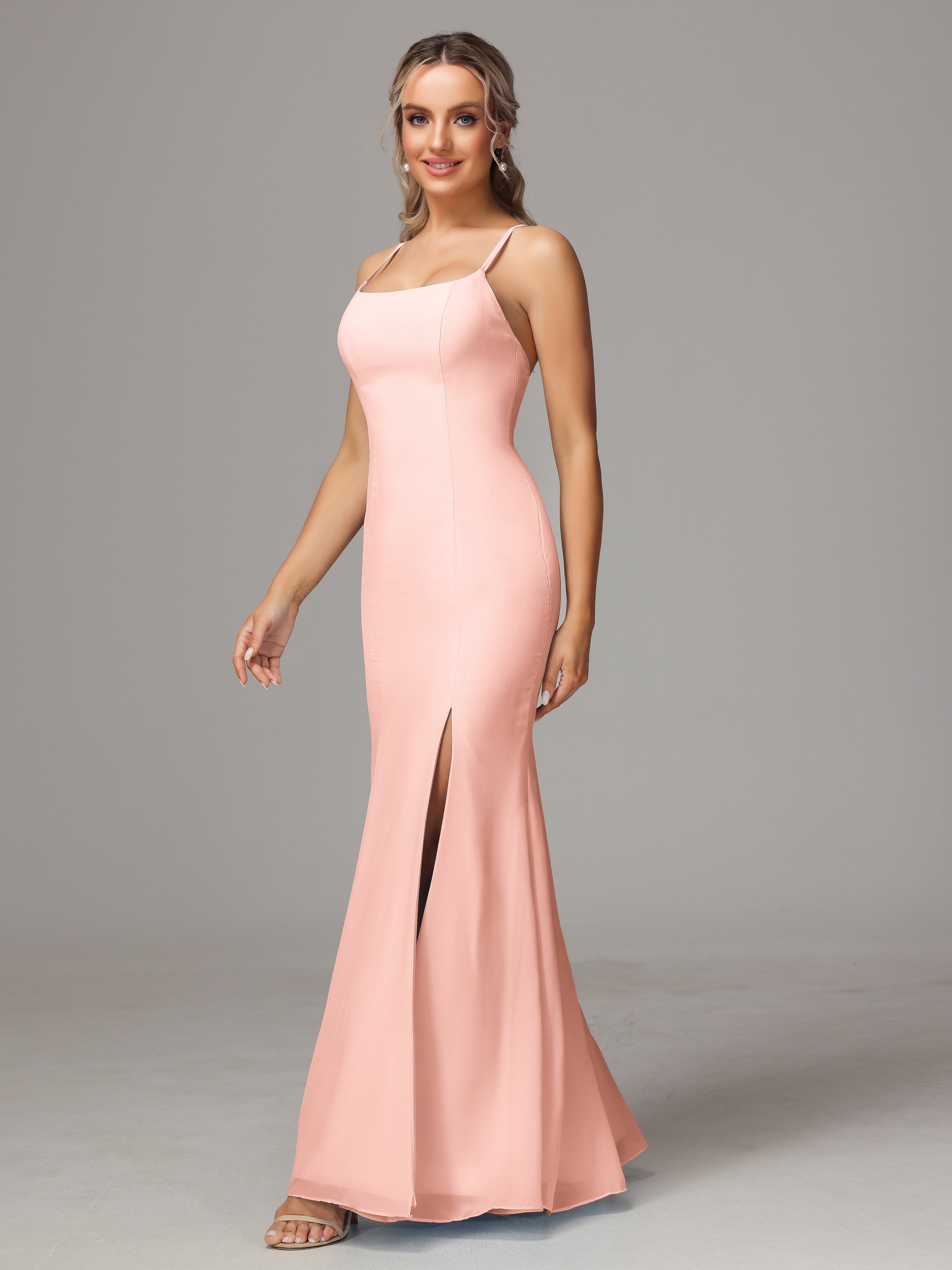 Robe Corail Demoiselle D Honneur Leticia Fourreau Mousseline Longue Robes Demoiselle D'Honneur