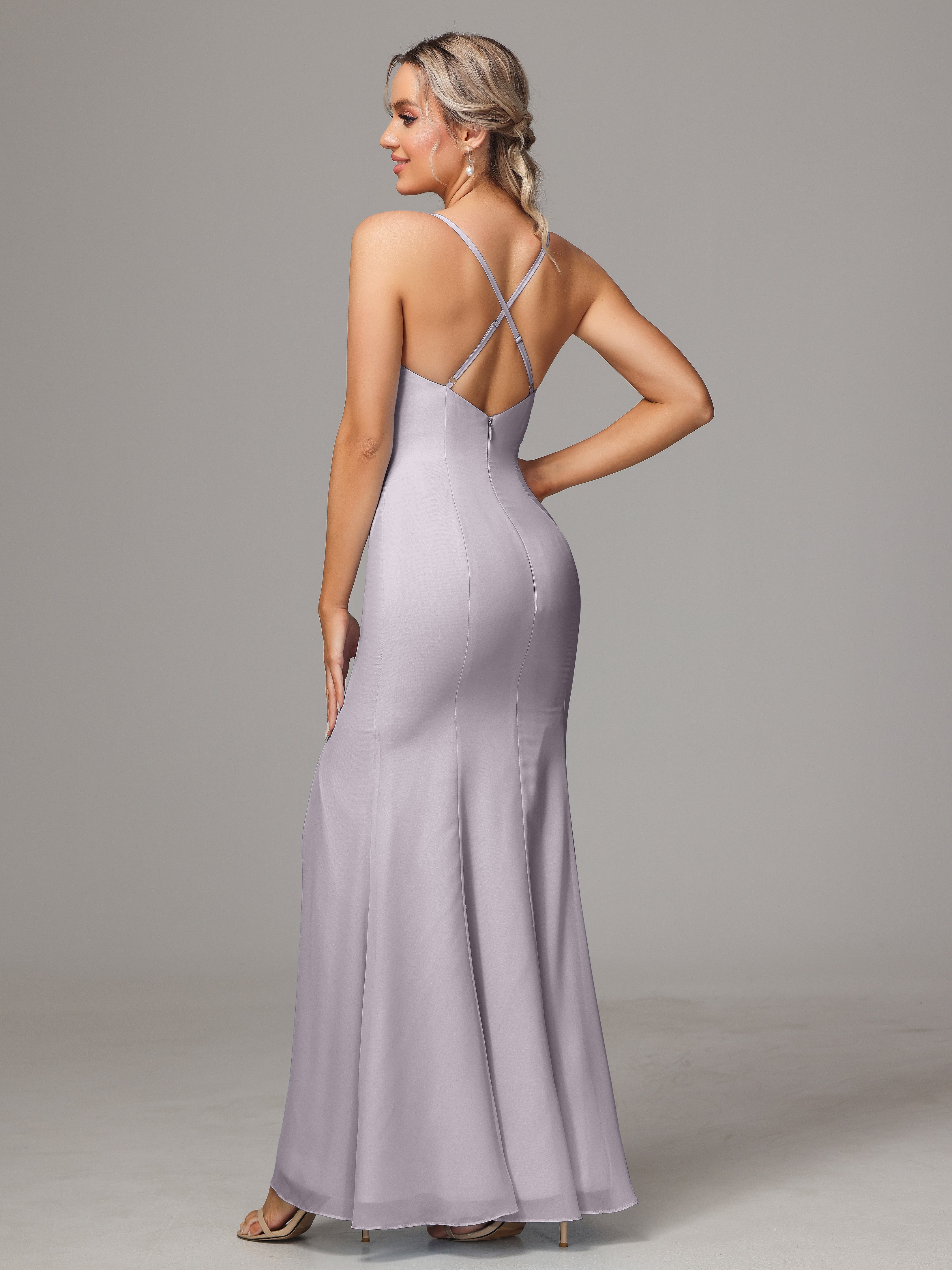 Robes De Demoiselle D'Honneur Crépuscule Leticia Fourreau Mousseline Longue Robes Demoiselle D'Honneur