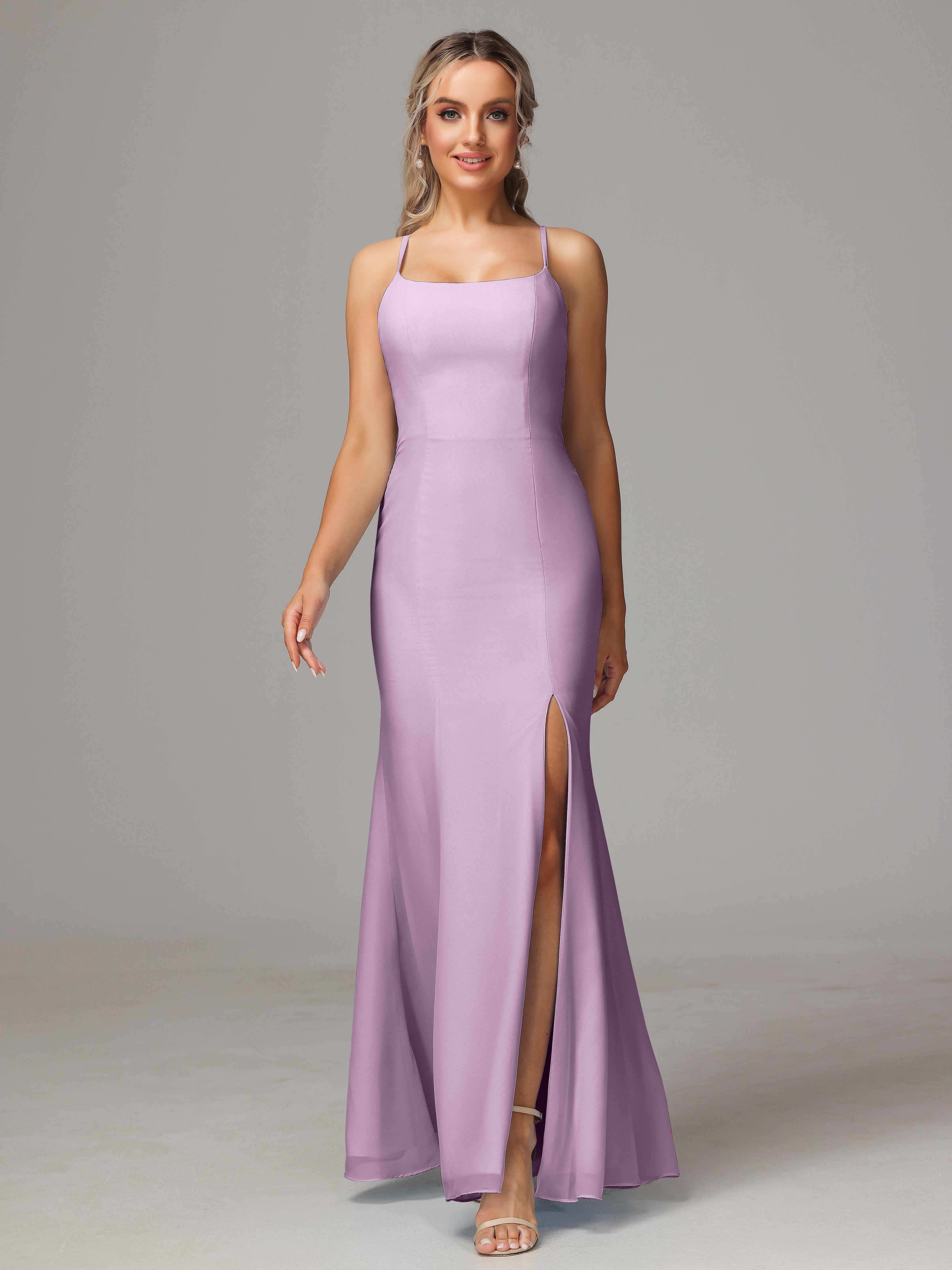 Robes De Demoiselle D'Honneur Glycine Leticia Fourreau Mousseline Longue Robes Demoiselle D'Honneur