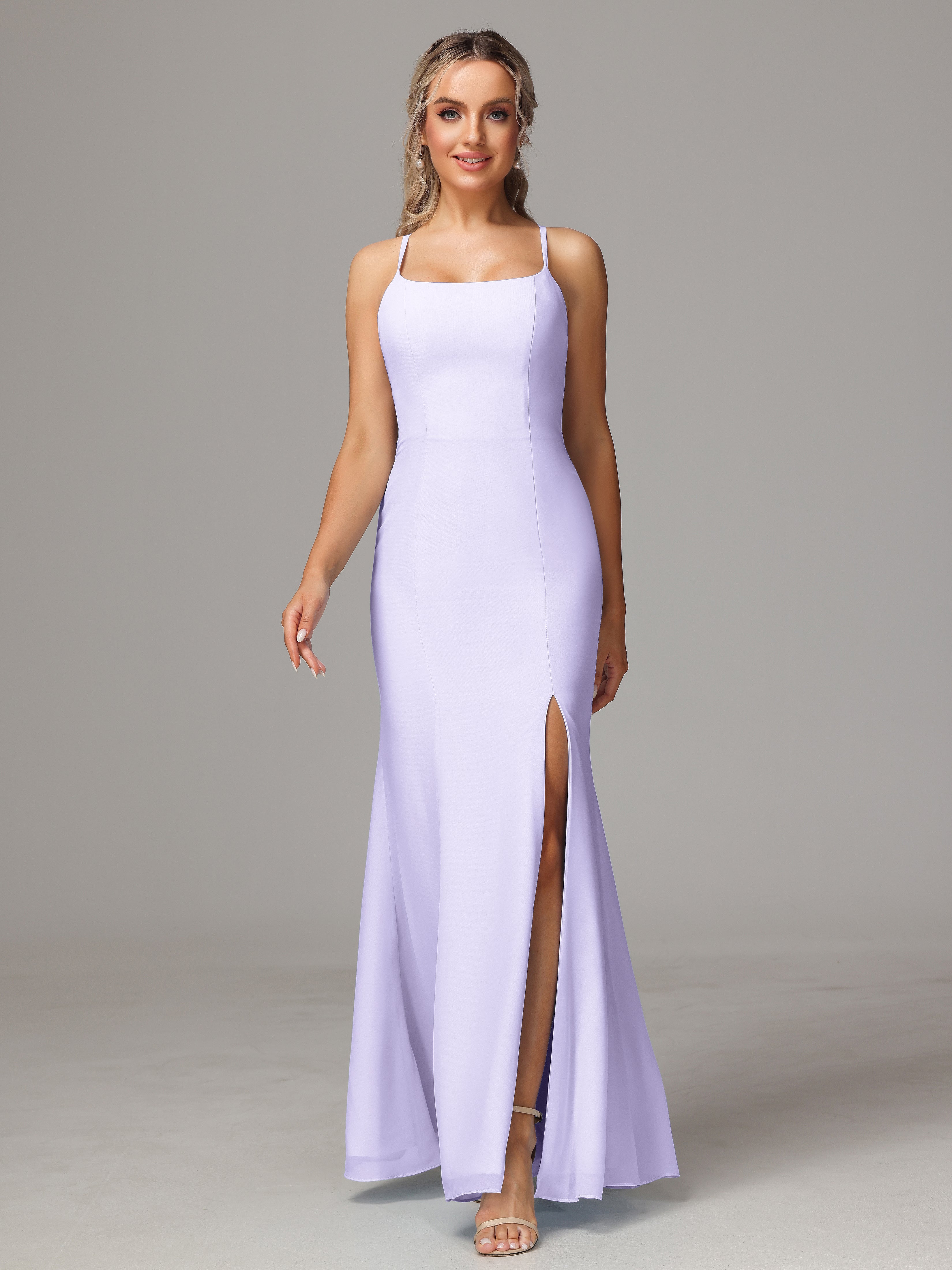 Robe De Demoiselle D Honneur Lilas Leticia Fourreau Mousseline Longue Robes Demoiselle D'Honneur