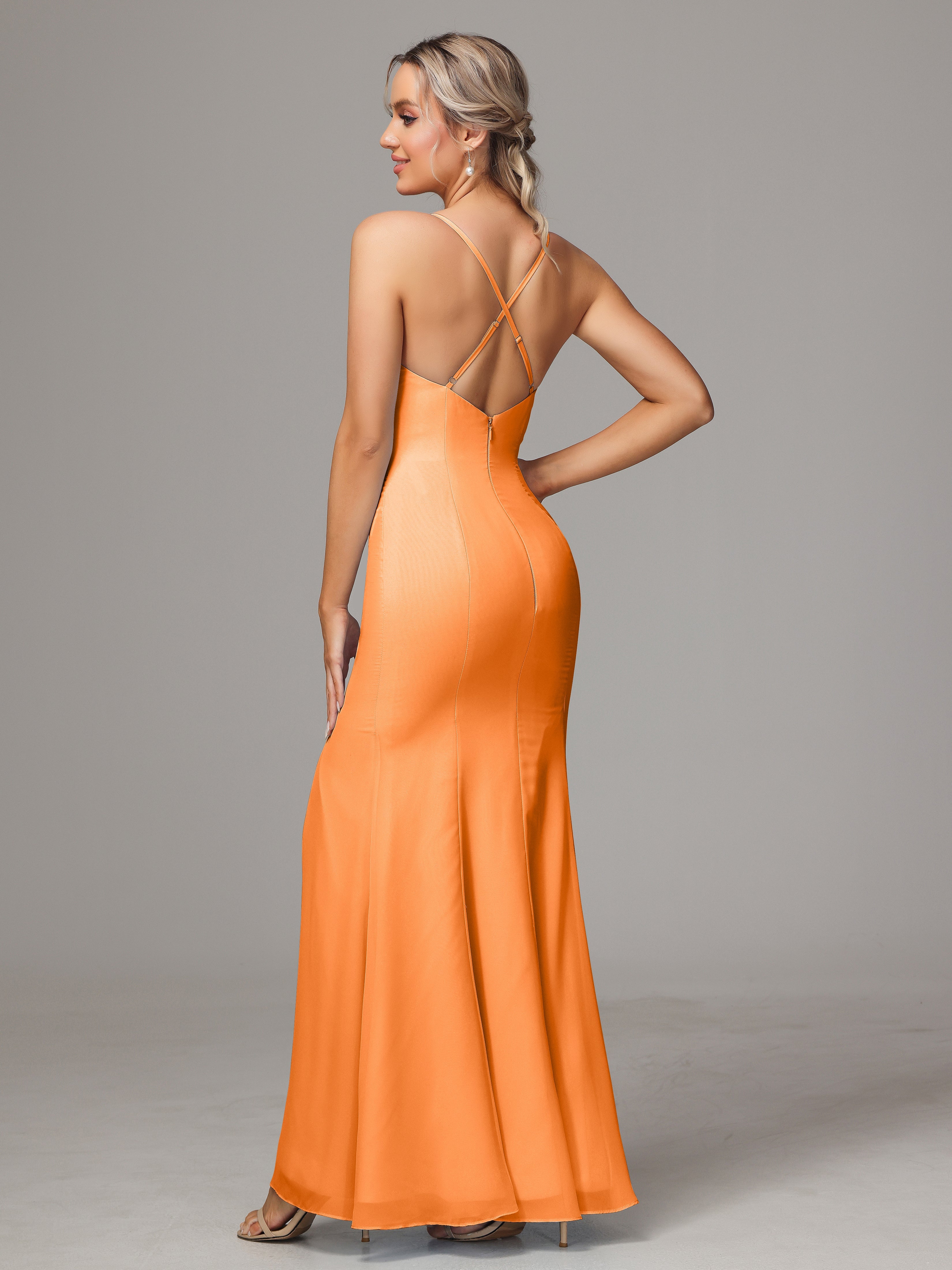 Robe De Demoiselle D Honneur Orange Leticia Fourreau Mousseline Longue Robes Demoiselle D'Honneur