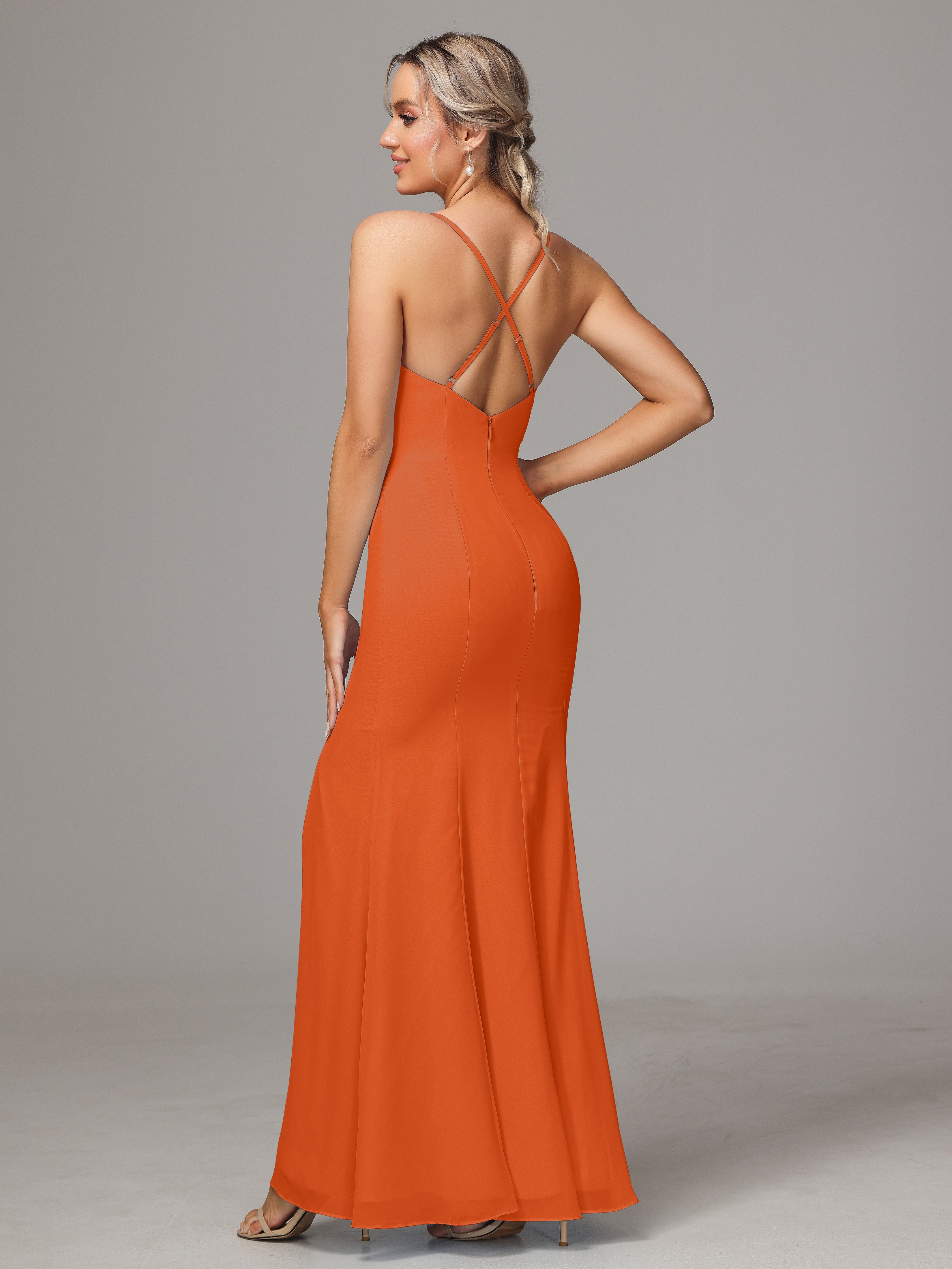 Robes De Demoiselle D'Honneur Orange Brûlé Leticia Fourreau Mousseline Longue Robes Demoiselle D'Honneur