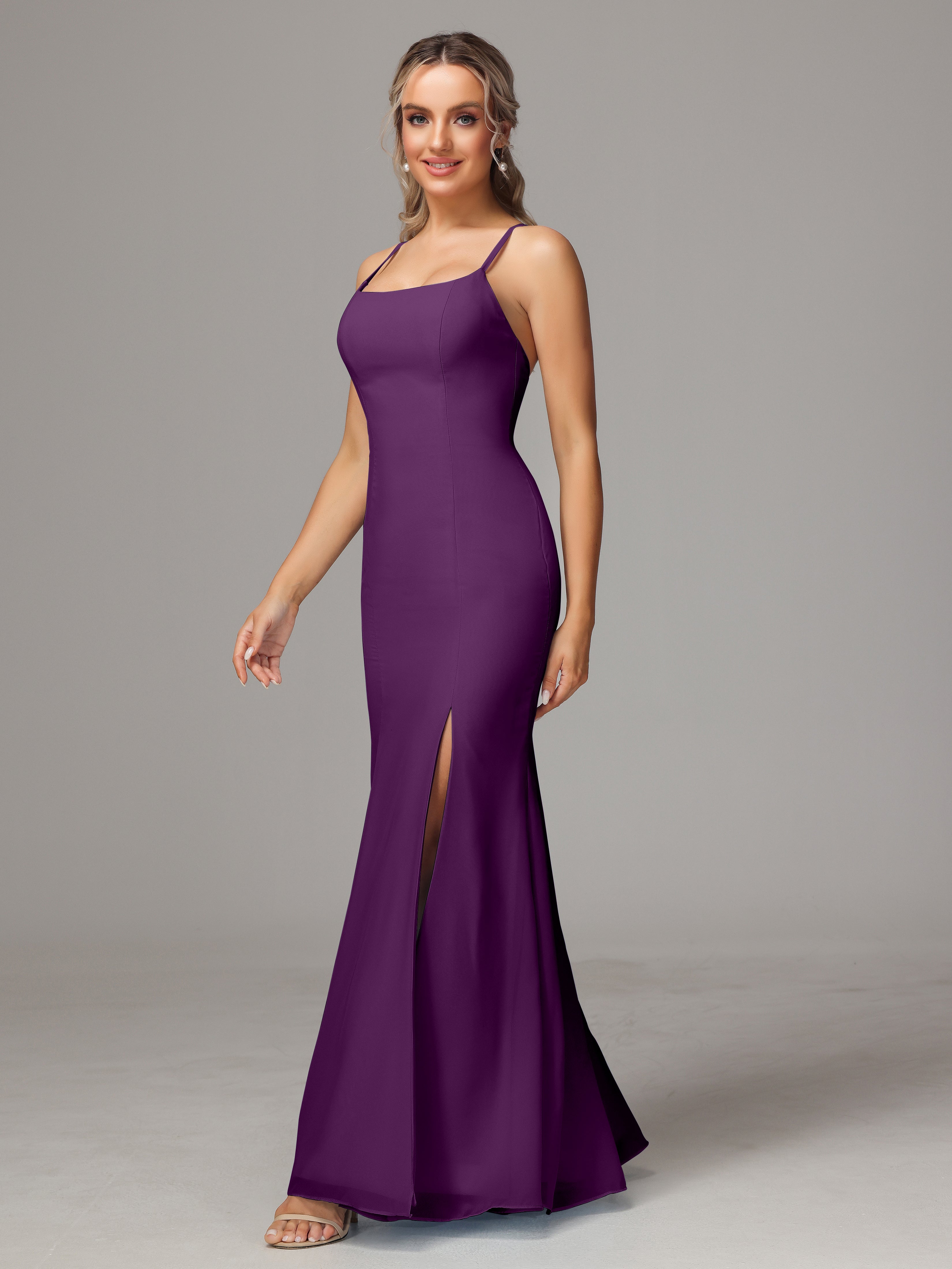 Robes De Demoiselle D'Honneur En Raisin Leticia Fourreau Mousseline Longue Robes Demoiselle D'Honneur